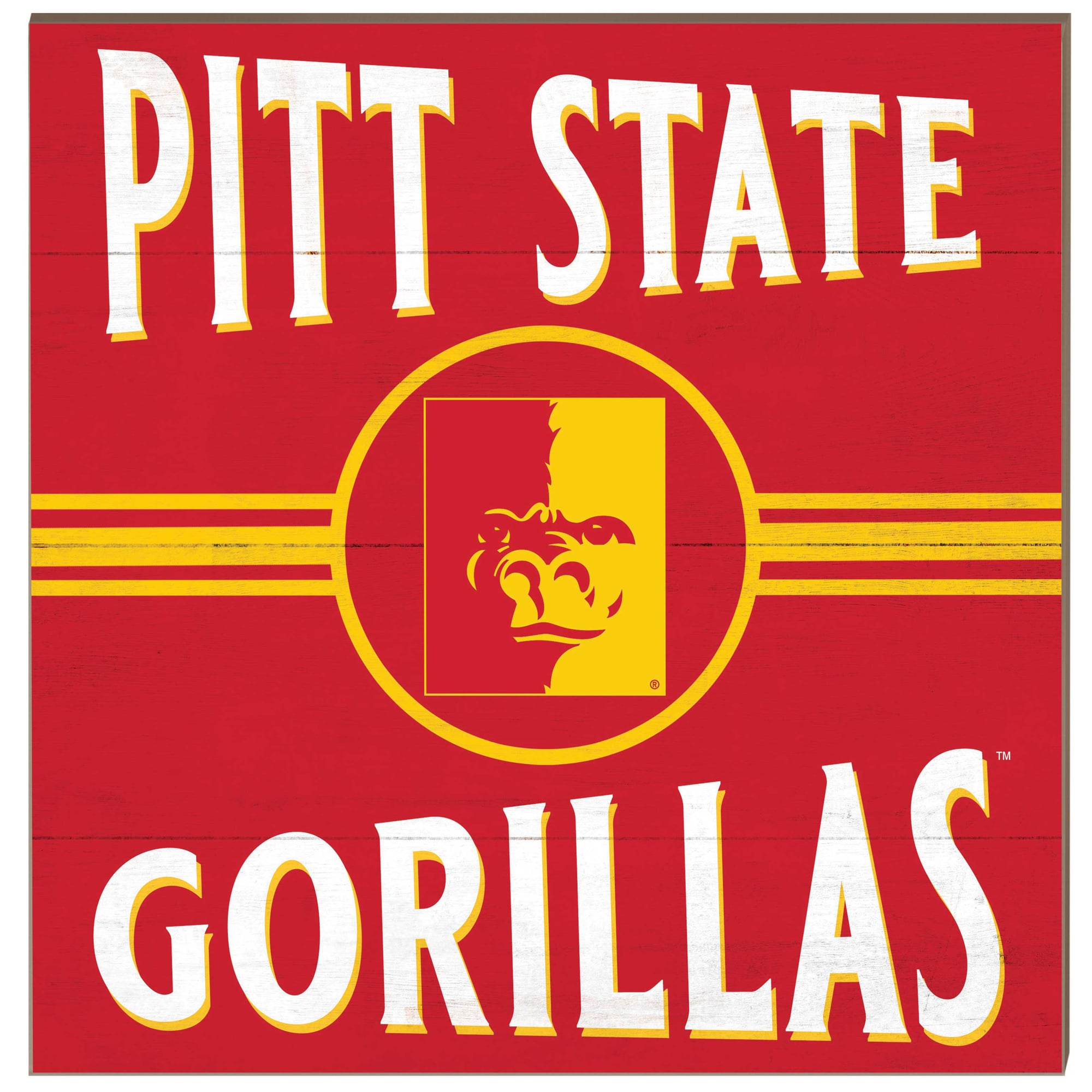 Pitt State Lettering Pittsburg State Gorillas 10'' x 10'' Retro Team Sign