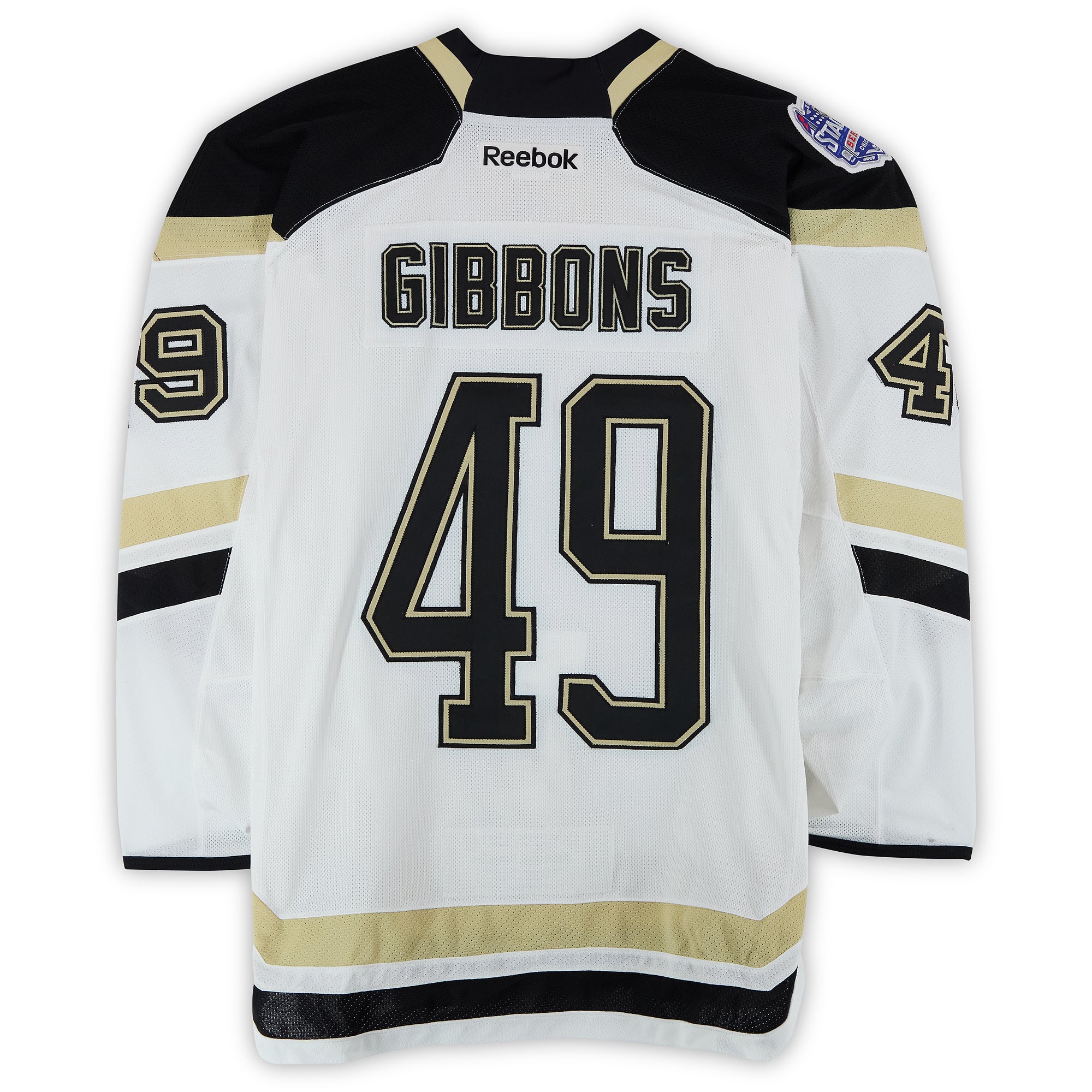 Brian Gibbons Pittsburgh Penguins Practice-Used #49 White Jersey vs. Chicago Blackhawks on March 1, 2014 - Worn During Warm-Ups