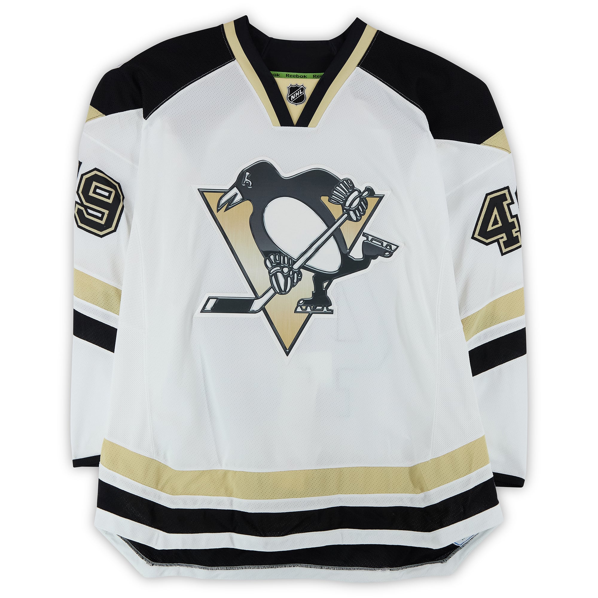 Brian Gibbons Pittsburgh Penguins Practice-Used #49 White Jersey vs. Chicago Blackhawks on March 1, 2014 - Worn During Warm-Ups