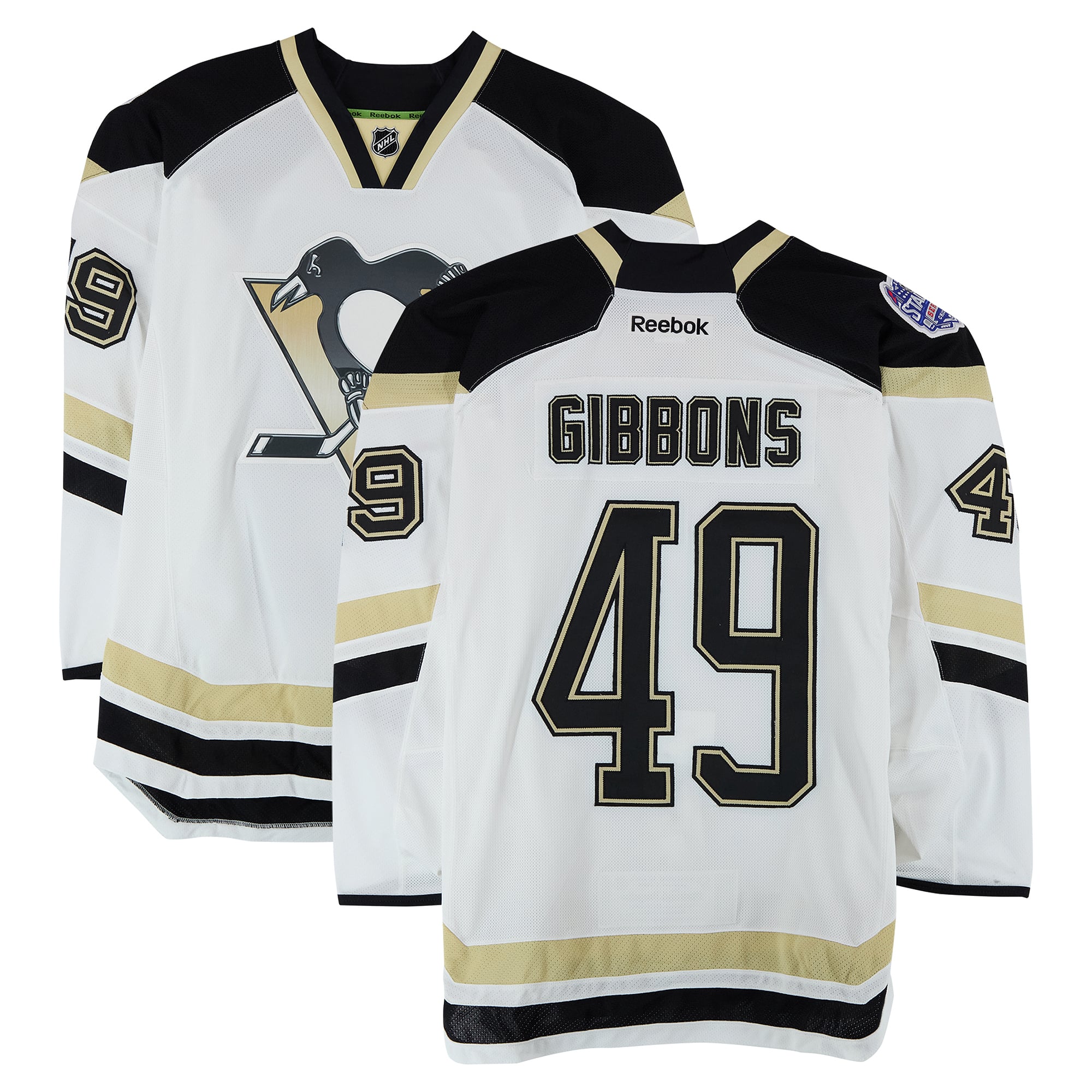 Brian Gibbons Pittsburgh Penguins Practice-Used #49 White Jersey vs. Chicago Blackhawks on March 1, 2014 - Worn During Warm-Ups