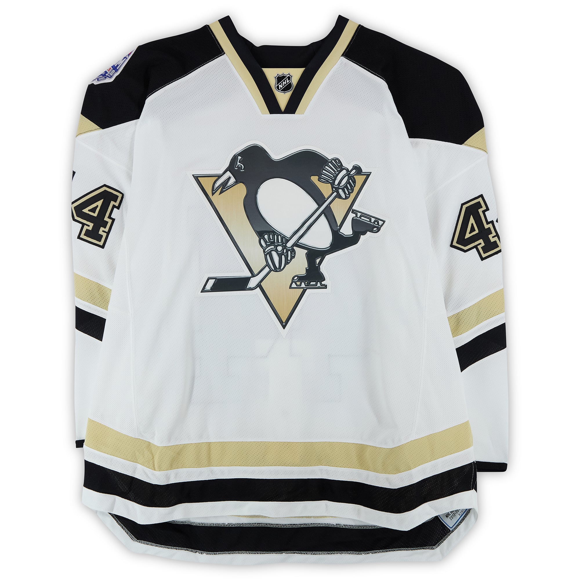 Brooks Orpik Pittsburgh Penguins Practice-Used #44 White Jersey vs. Chicago Blackhawks on March 1, 2014 - Worn During Warm-Ups