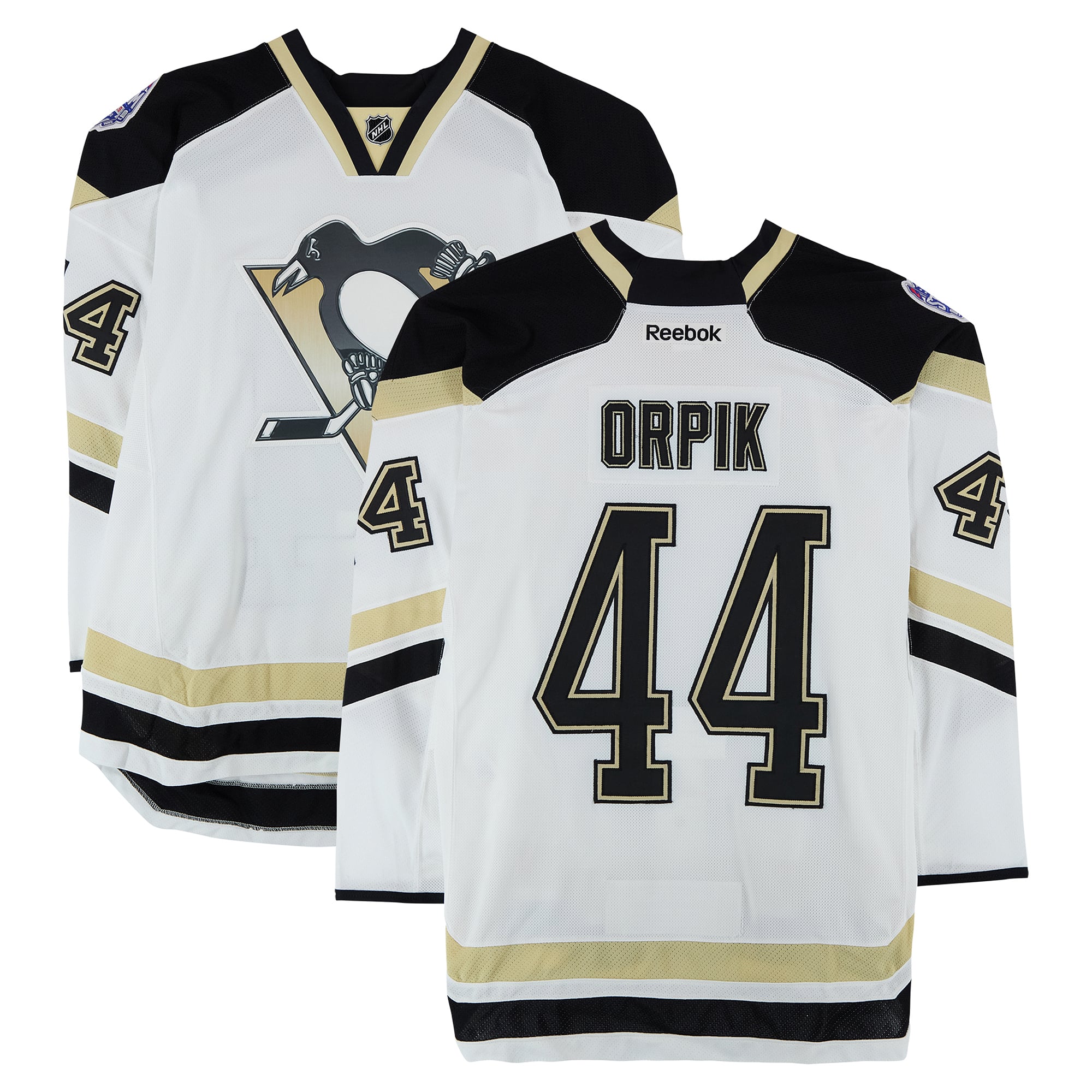 Brooks Orpik Pittsburgh Penguins Practice-Used #44 White Jersey vs. Chicago Blackhawks on March 1, 2014 - Worn During Warm-Ups