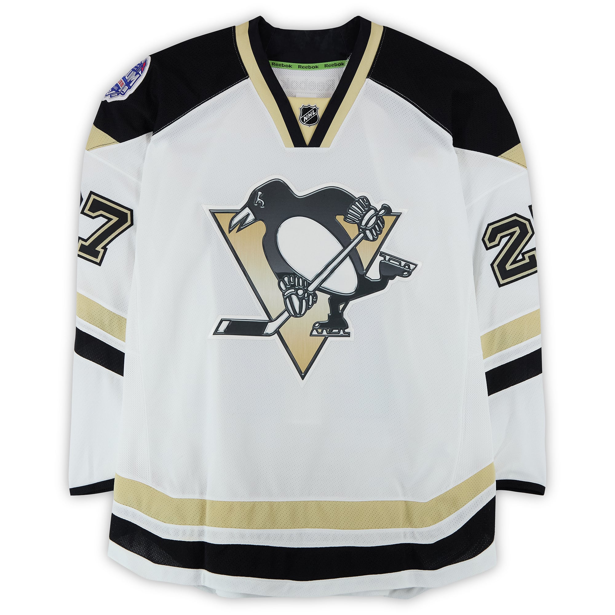 Craig Adams Pittsburgh Penguins Practice-Used #27 White Jersey vs. Chicago Blackhawks on March 1, 2014 - Worn During Warm-Ups