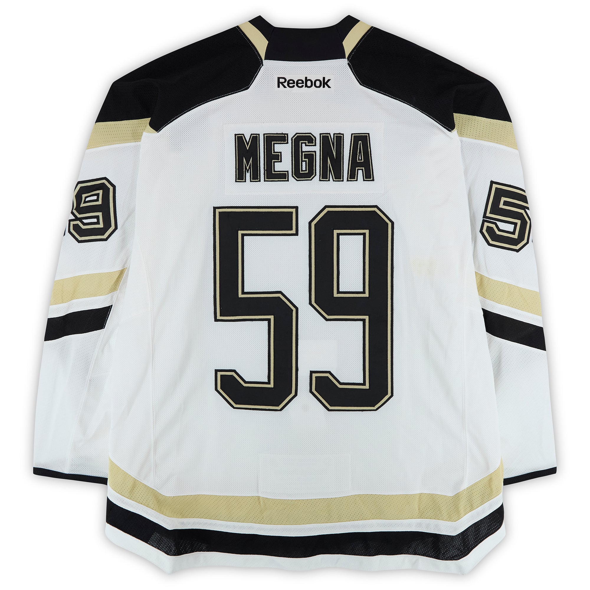 Jayson Megna Pittsburgh Penguins Player-Issued #59 White Jersey vs. Chicago Blackhawks on March 1, 2014
