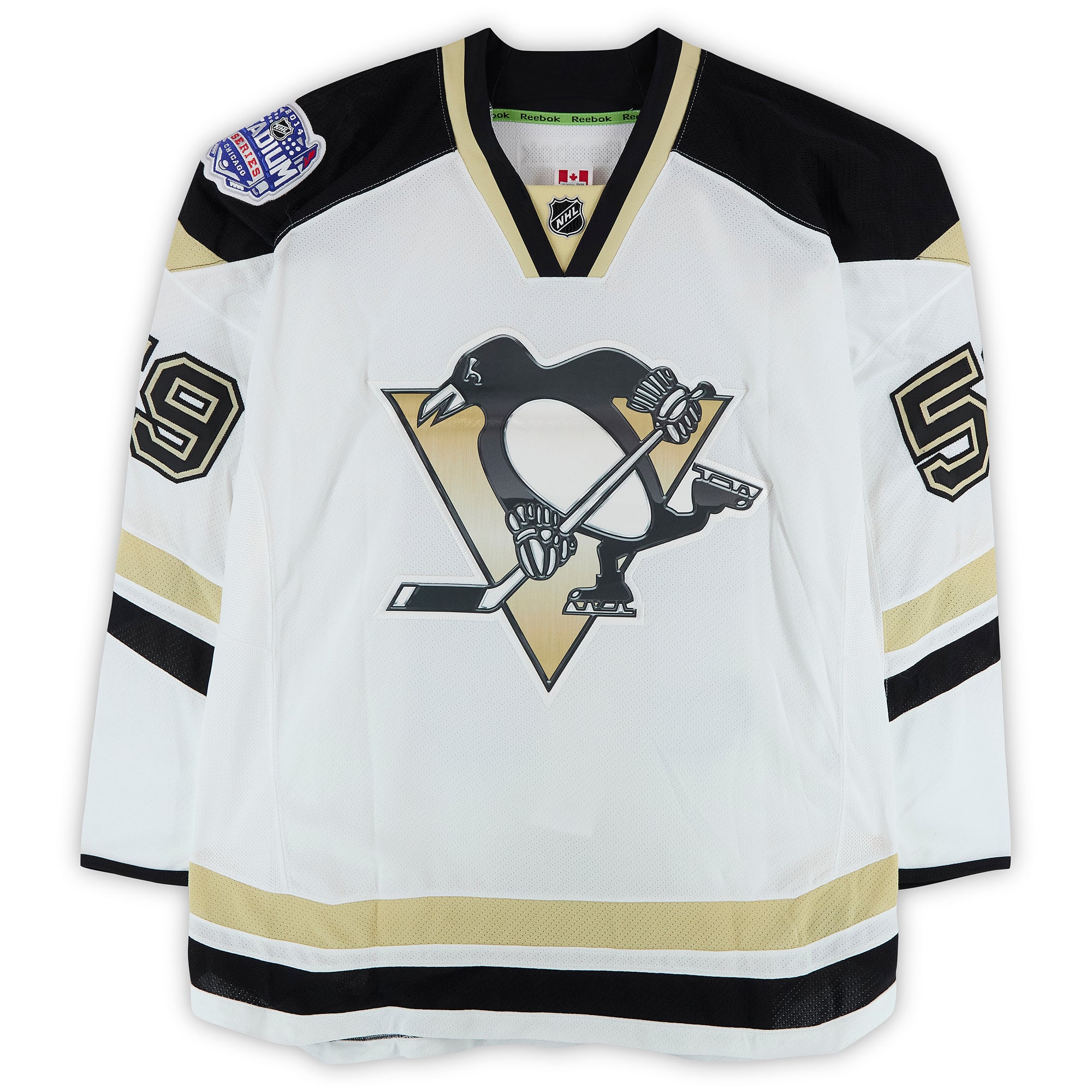 Jayson Megna Pittsburgh Penguins Player-Issued #59 White Jersey vs. Chicago Blackhawks on March 1, 2014