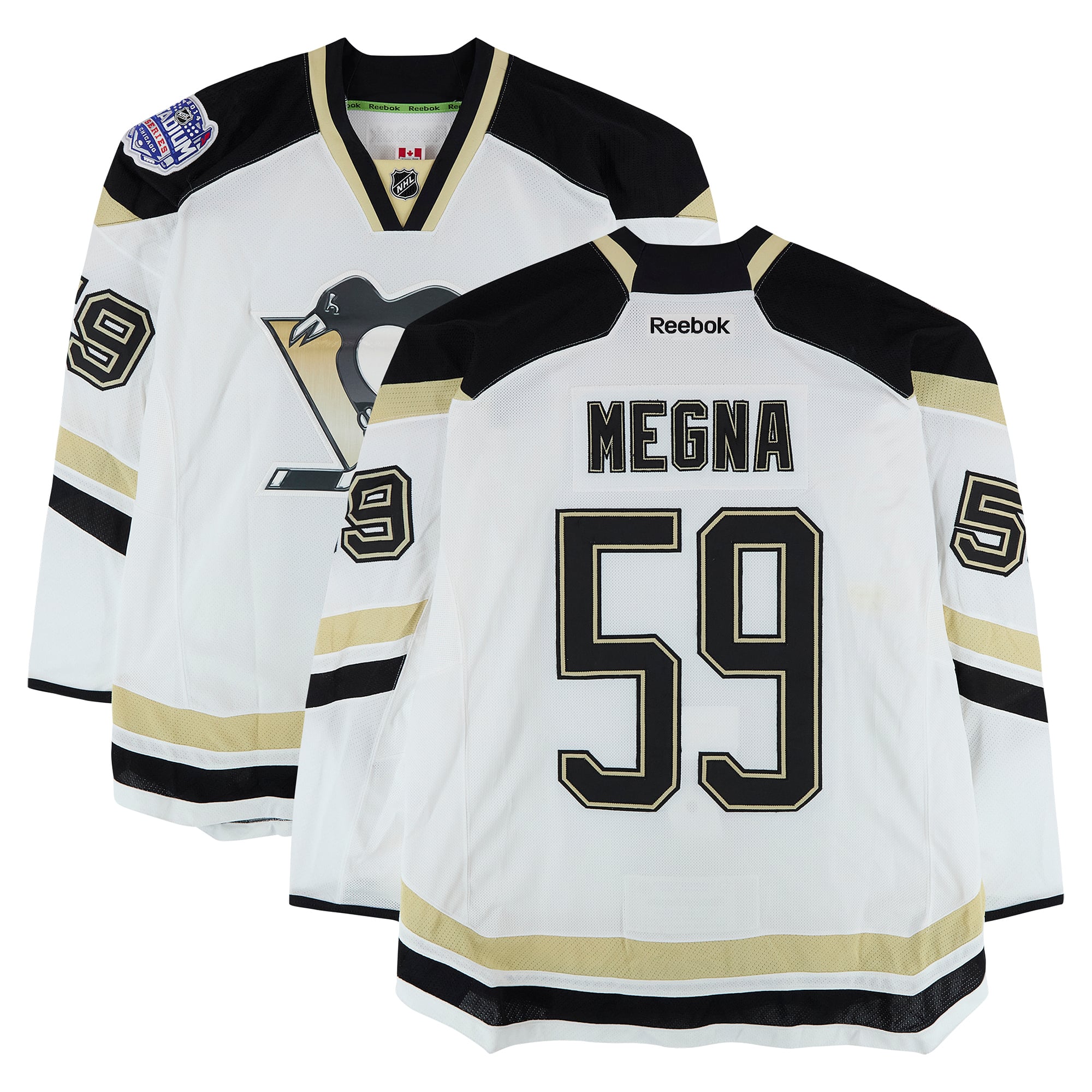 Jayson Megna Pittsburgh Penguins Player-Issued #59 White Jersey vs. Chicago Blackhawks on March 1, 2014