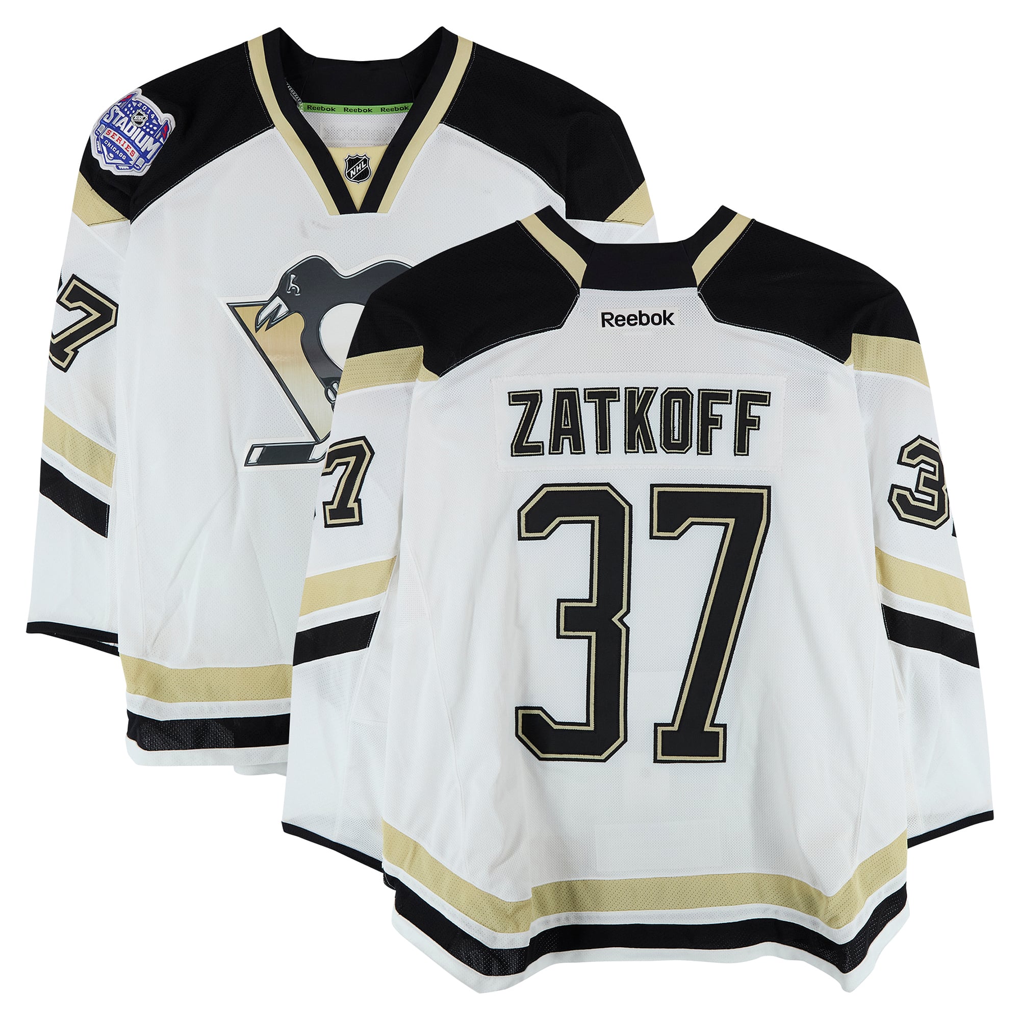 Jeff Zatkoff Pittsburgh Penguins Player-Issued #37 White Jersey vs. Chicago Blackhawks on March 1, 2014