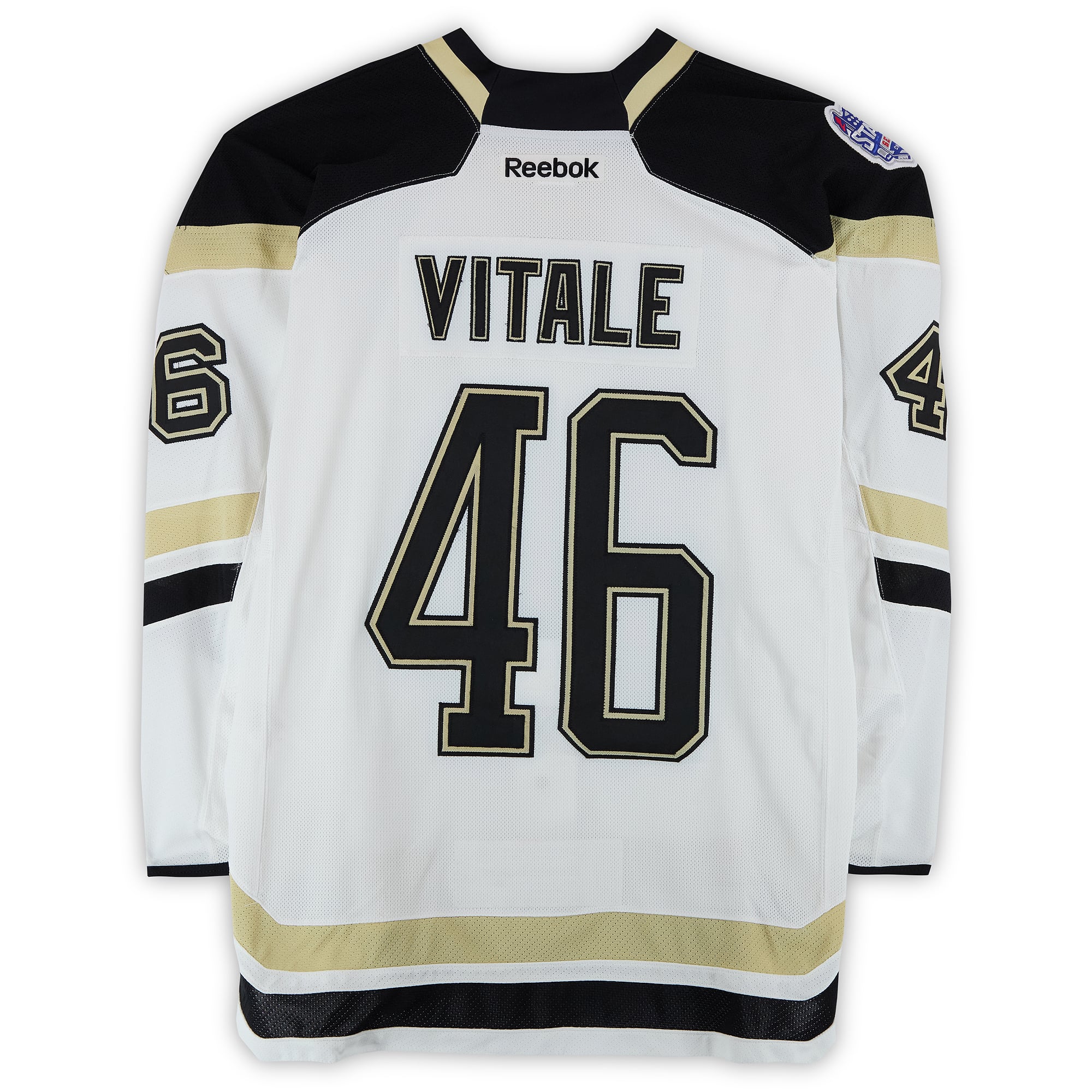 Joe Vitale Pittsburgh Penguins Practice-Used #46 White Jersey vs. Chicago Blackhawks on March 1, 2014 - Worn During Warm-Ups