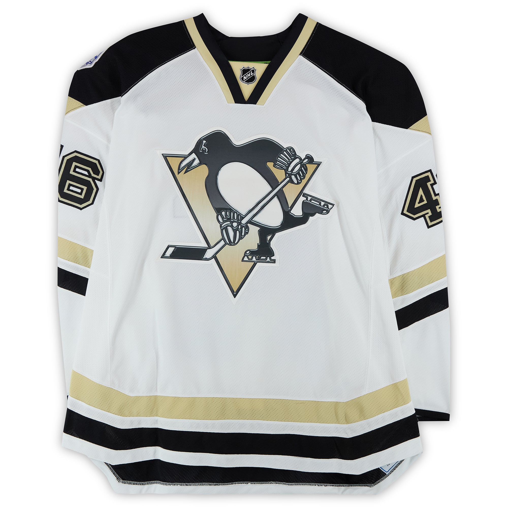 Joe Vitale Pittsburgh Penguins Practice-Used #46 White Jersey vs. Chicago Blackhawks on March 1, 2014 - Worn During Warm-Ups