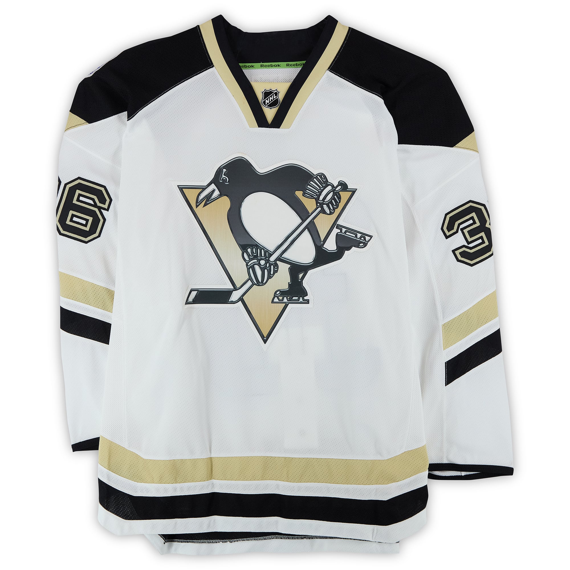 Jussi Jokinen Pittsburgh Penguins Practice-Used #36 White Jersey vs. Chicago Blackhawks on March 1, 2014 - Worn During Warm-Ups