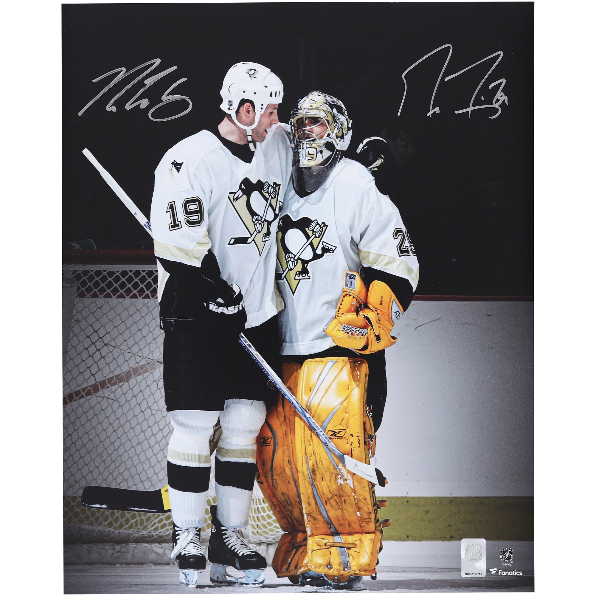 Marc-Andre Fleury & Ryan Whitney Pittsburgh Penguins Autographed 16" x 20" White Jersey Celebration Spotlight Photograph