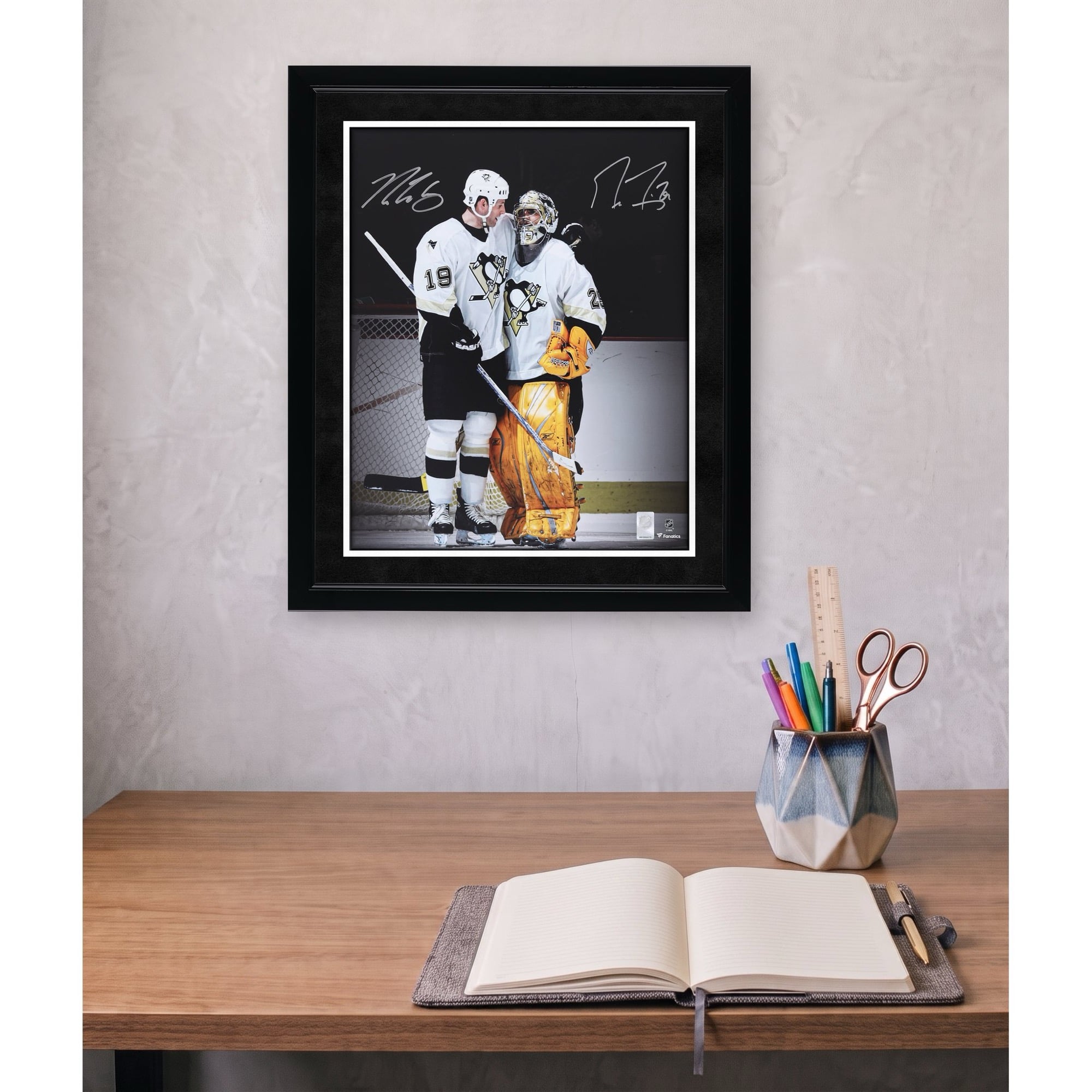 Marc-Andre Fleury & Ryan Whitney Pittsburgh Penguins Autographed 16" x 20" White Jersey Celebration Spotlight Photograph