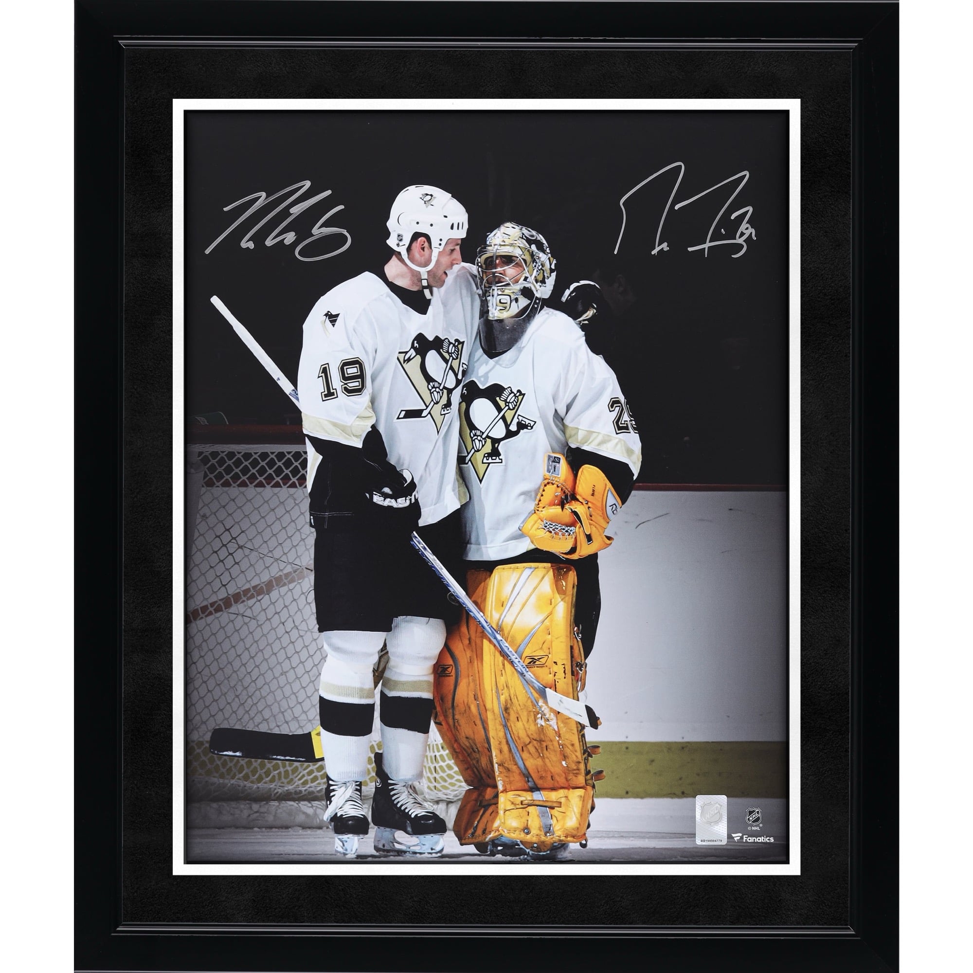 Marc-Andre Fleury & Ryan Whitney Pittsburgh Penguins Autographed 16" x 20" White Jersey Celebration Spotlight Photograph