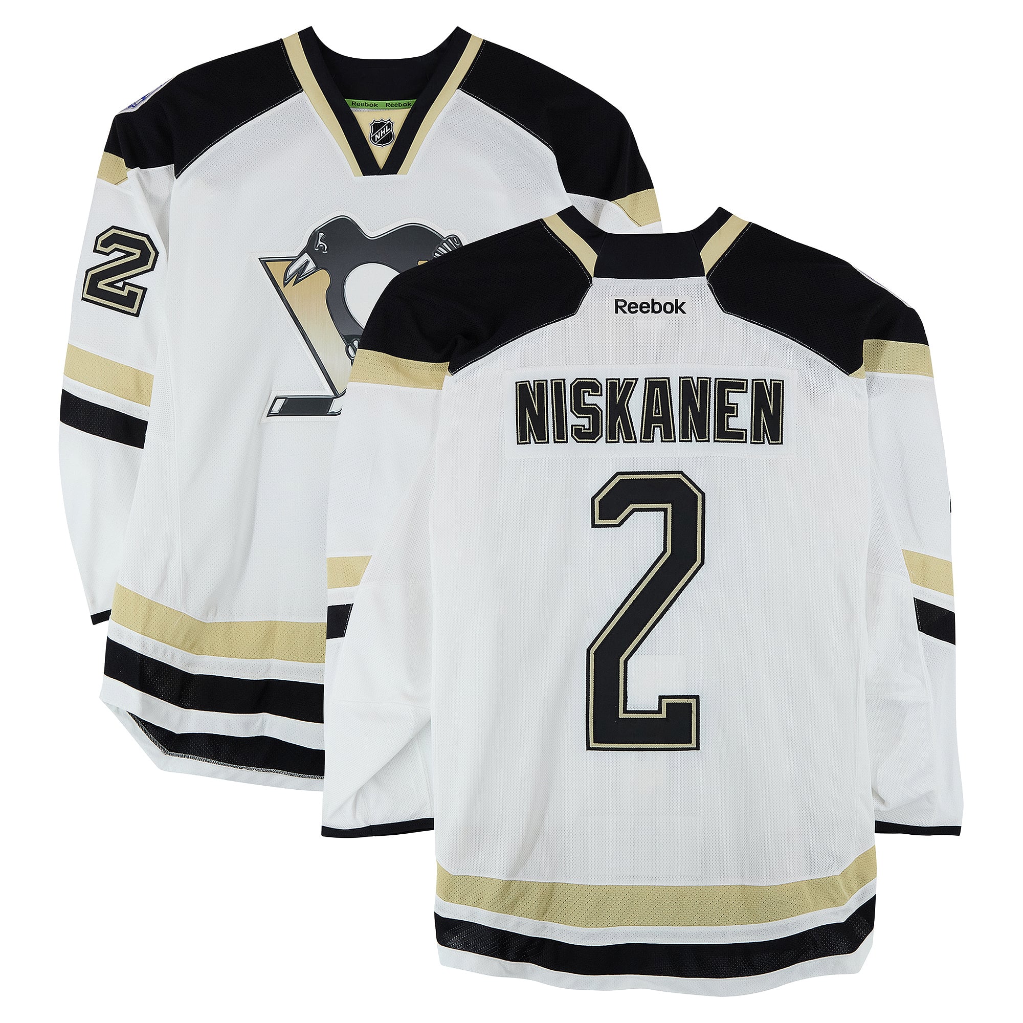Matt Niskanen Pittsburgh Penguins Practice-Used #2 White Jersey vs. Chicago Blackhawks on March 1, 2014 - Worn During Warm-Ups