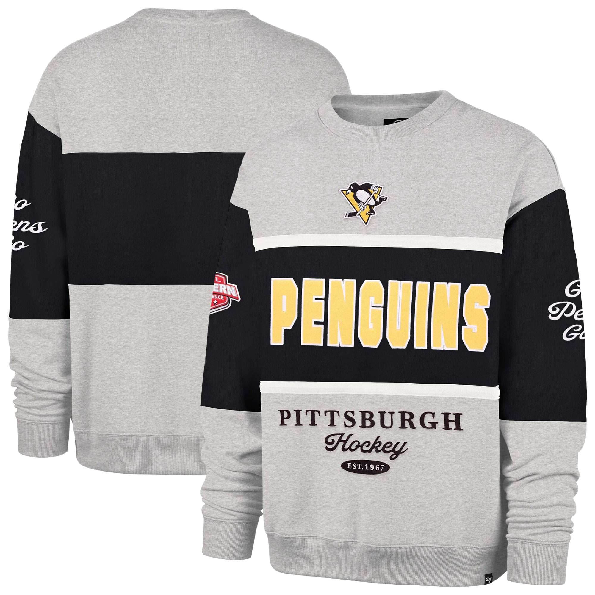 Sweat-shirt à col rond gris Pittsburgh Penguins automne Maximilist pour homme « 47 »