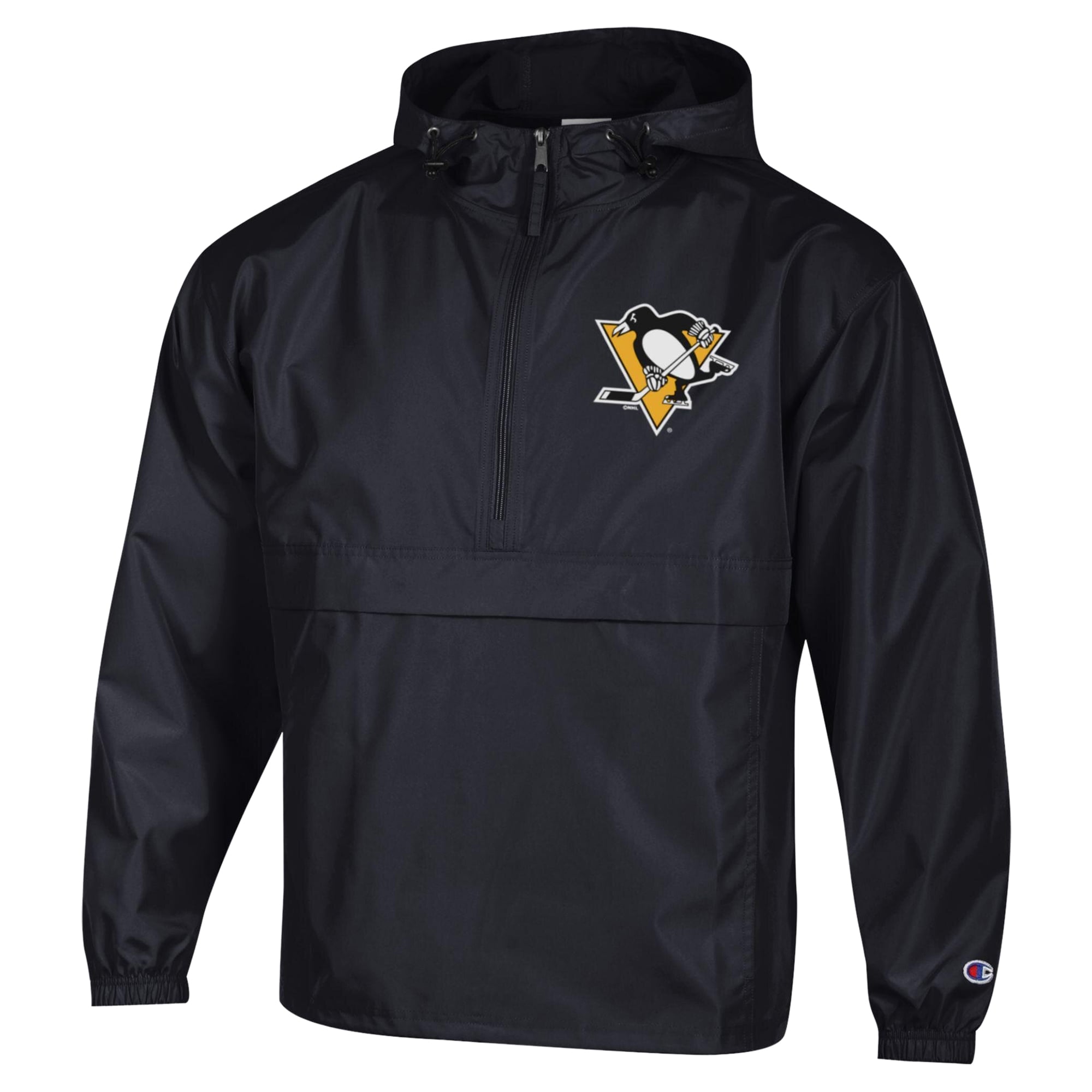 Men's Champion  Black Pittsburgh Penguins Packable Windbreaker Half-Zip Jacket
