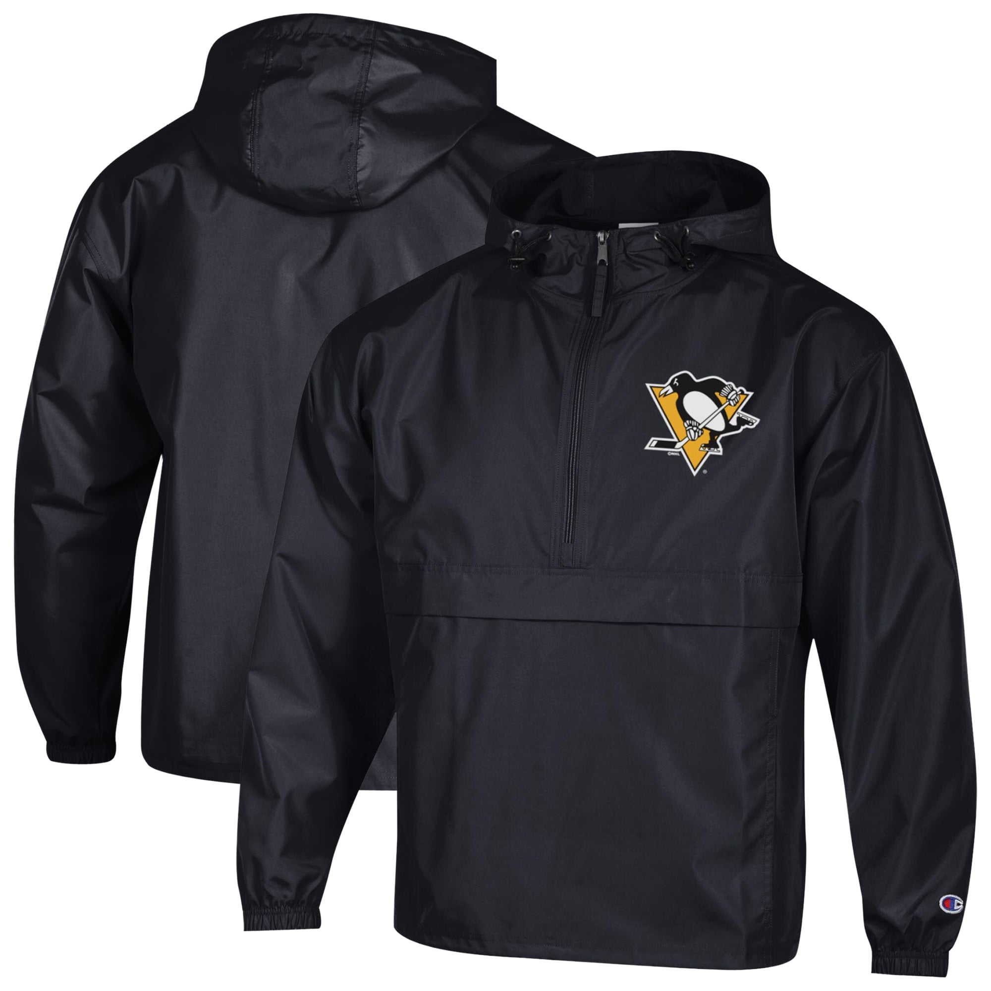 Men's Champion  Black Pittsburgh Penguins Packable Windbreaker Half-Zip Jacket