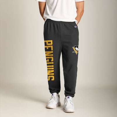 Pittsburgh Penguins Champion Powerblend Banded Fleece Sweatpants - Black