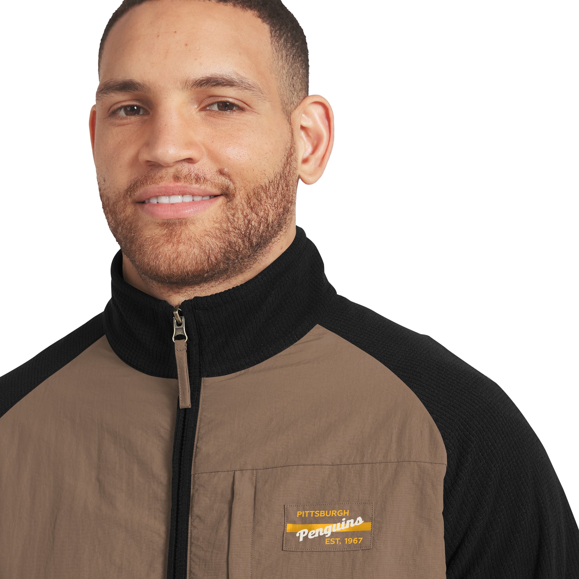 Veste raglan zippée intégrale noire et beige des Penguins de Pittsburgh, collection Darius Rucker pour homme par Fanatics