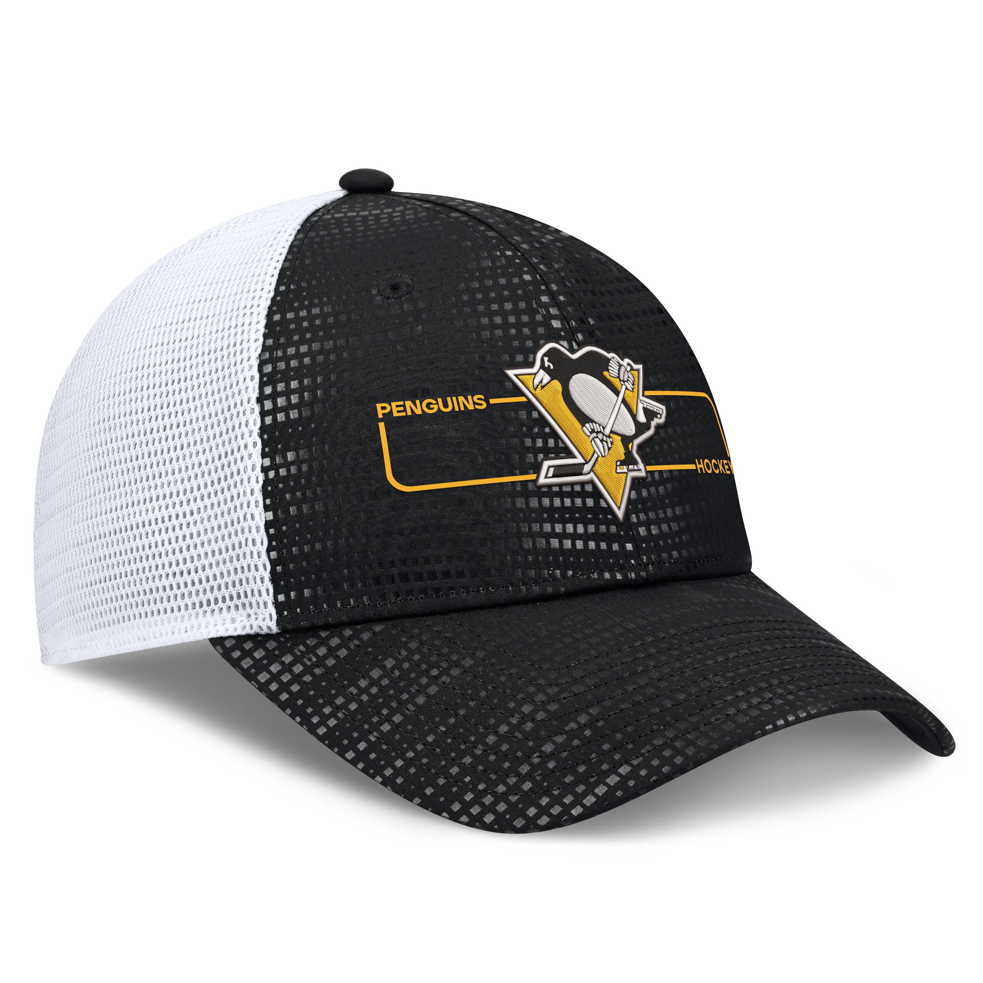 Men's Fanatics Black Pittsburgh Penguins Authentic Pro Rink Boxed Logo Trucker Hat