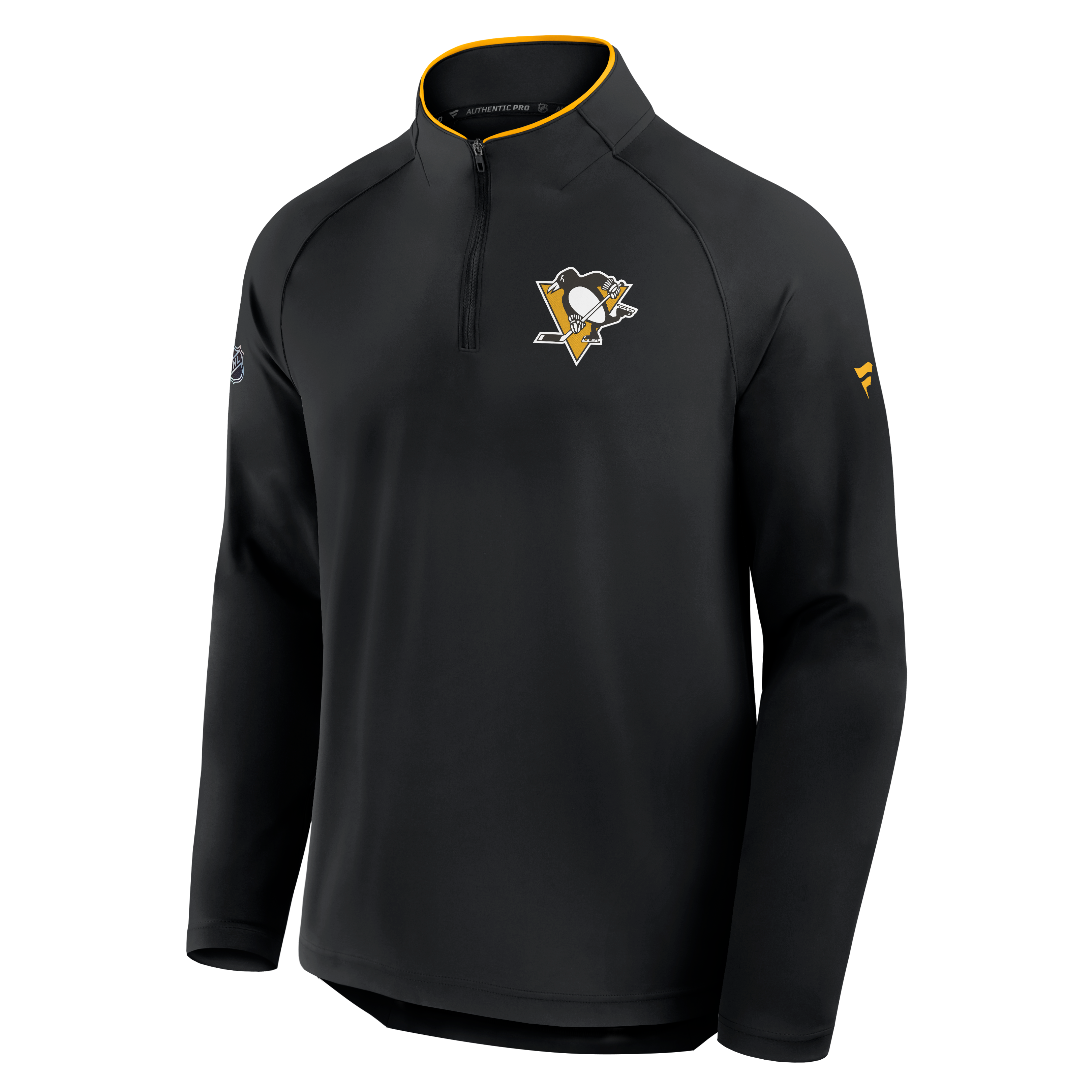 Pull-over léger à col zippé Fanatics noir authentique Pittsburgh Penguins pour homme