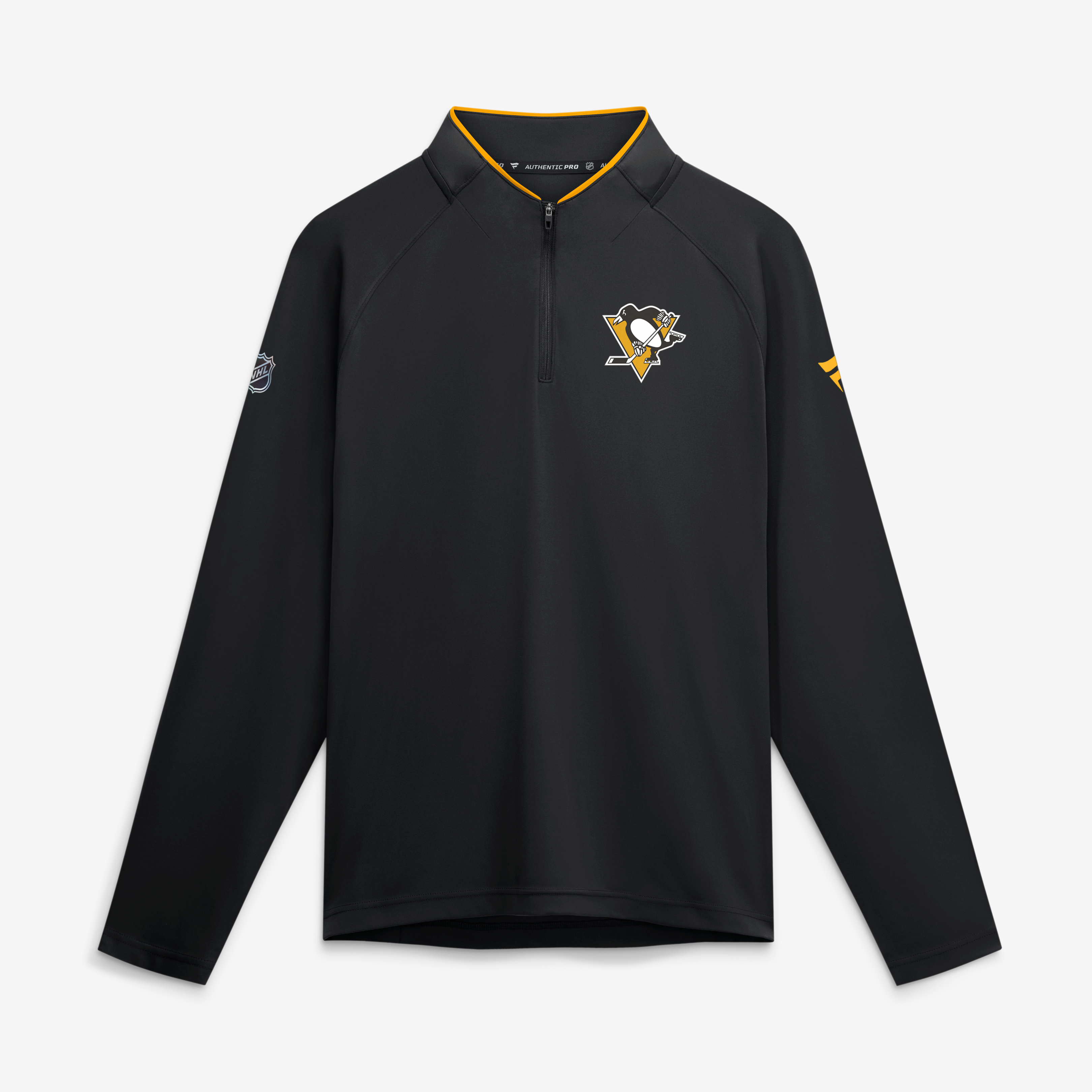 Pull-over léger à col zippé Fanatics noir authentique Pittsburgh Penguins pour homme