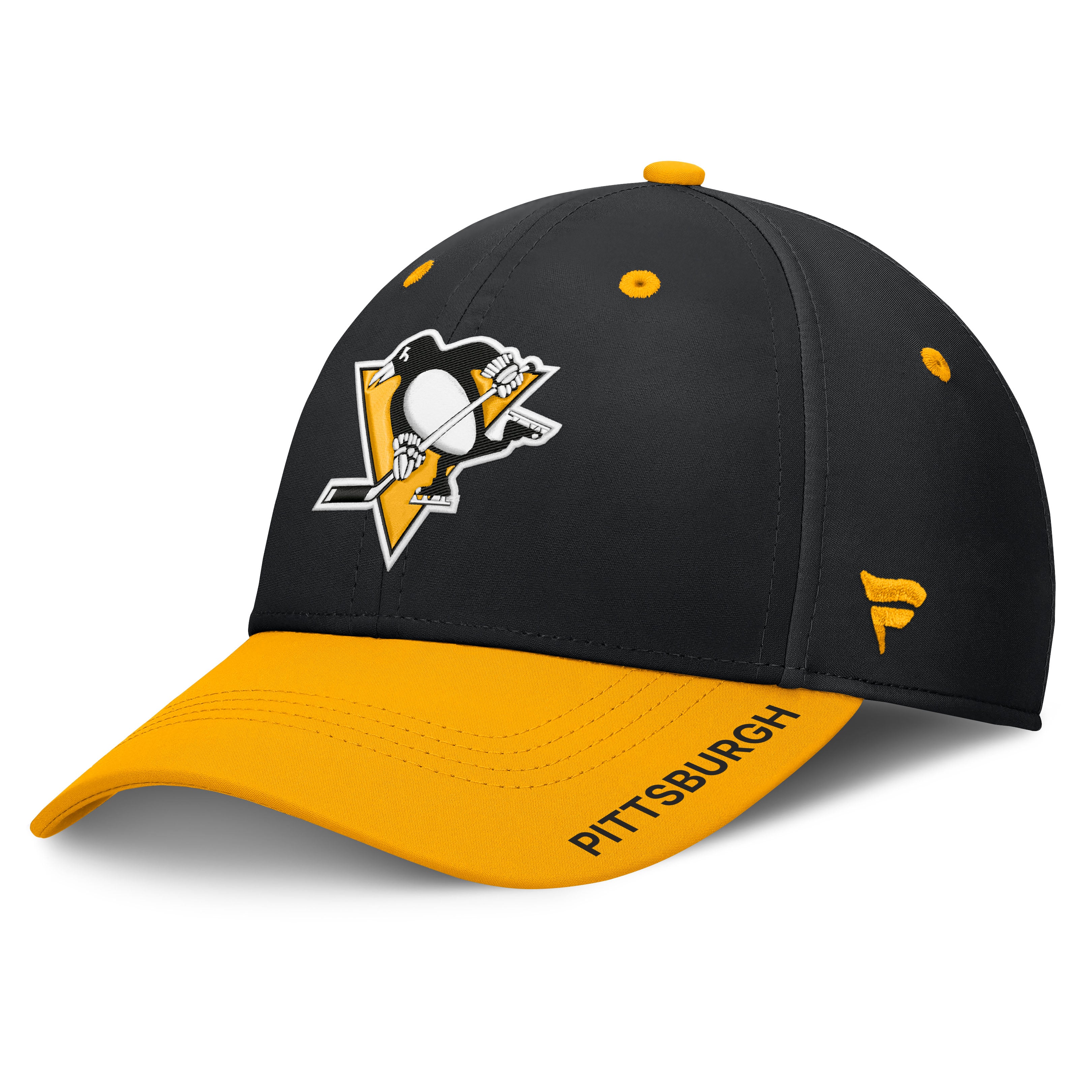 Casquette extensible authentique Pittsburgh Penguins noire et or Fanatics pour homme