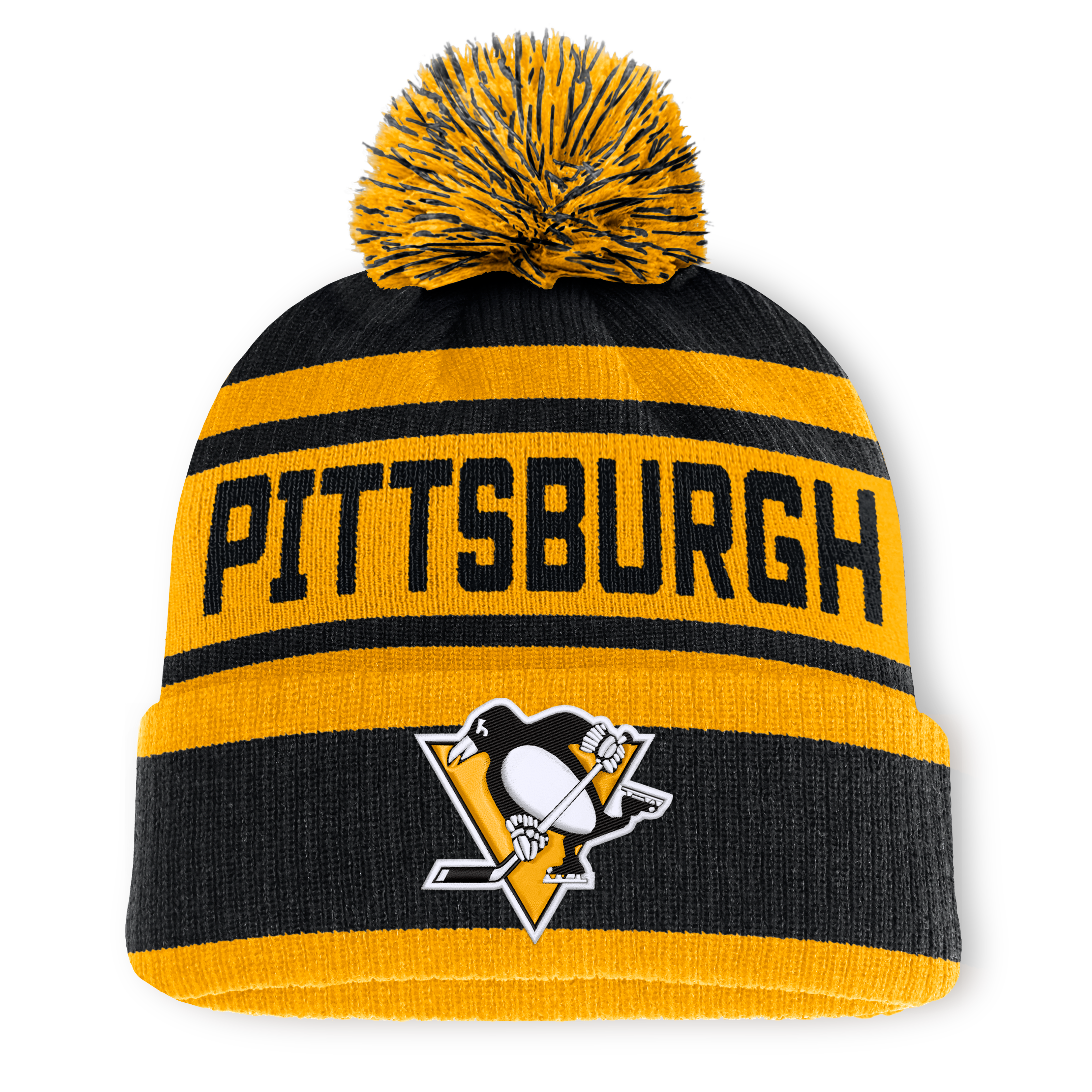 Bonnet à revers noir et or Pittsburgh Penguins de Fanatics pour homme, avec pompon