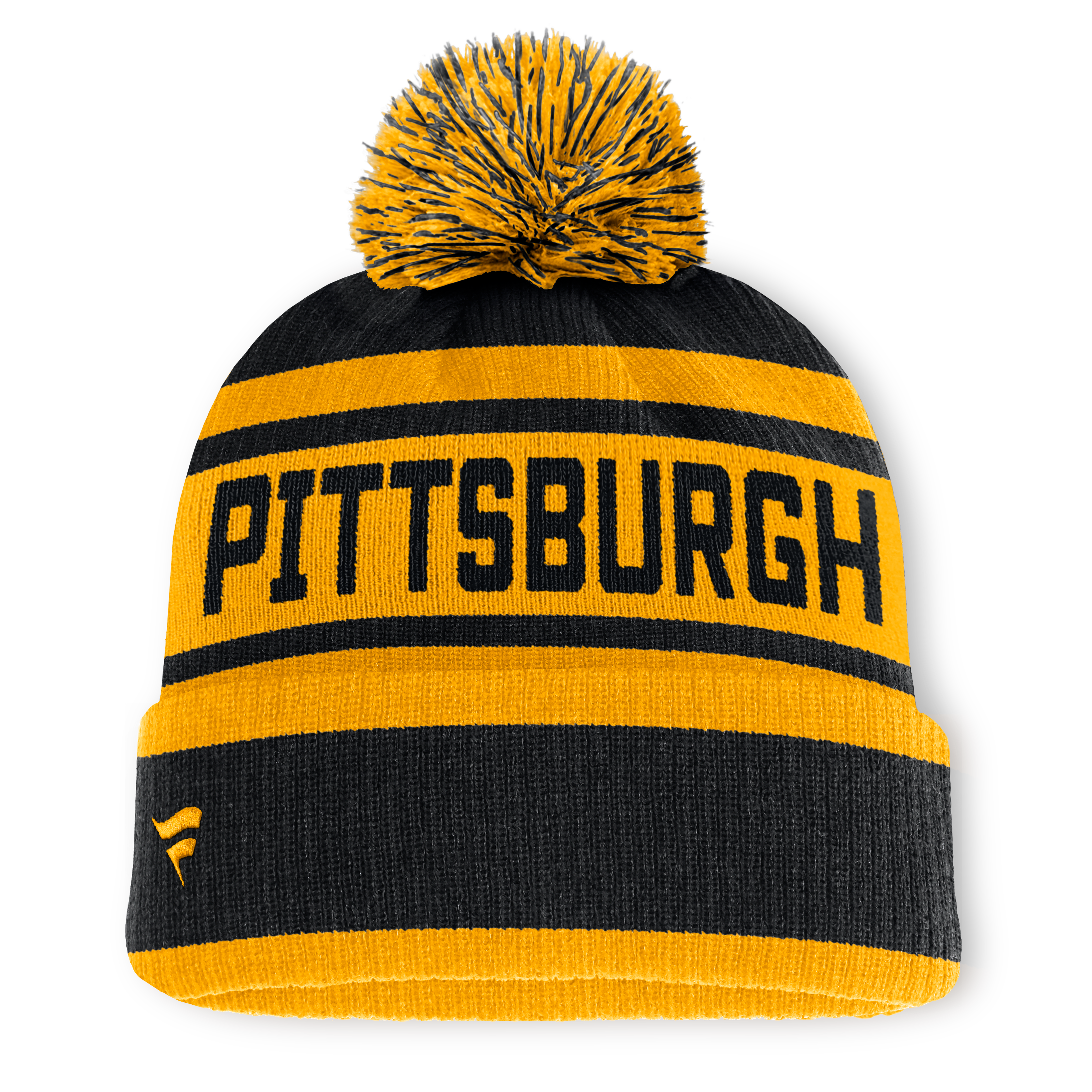 Bonnet à revers noir et or Pittsburgh Penguins de Fanatics pour homme, avec pompon