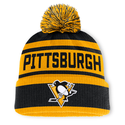 Pittsburgh Penguins Fanatics Fundamental Cuffed Knit Hat with Pom - Black/Gold