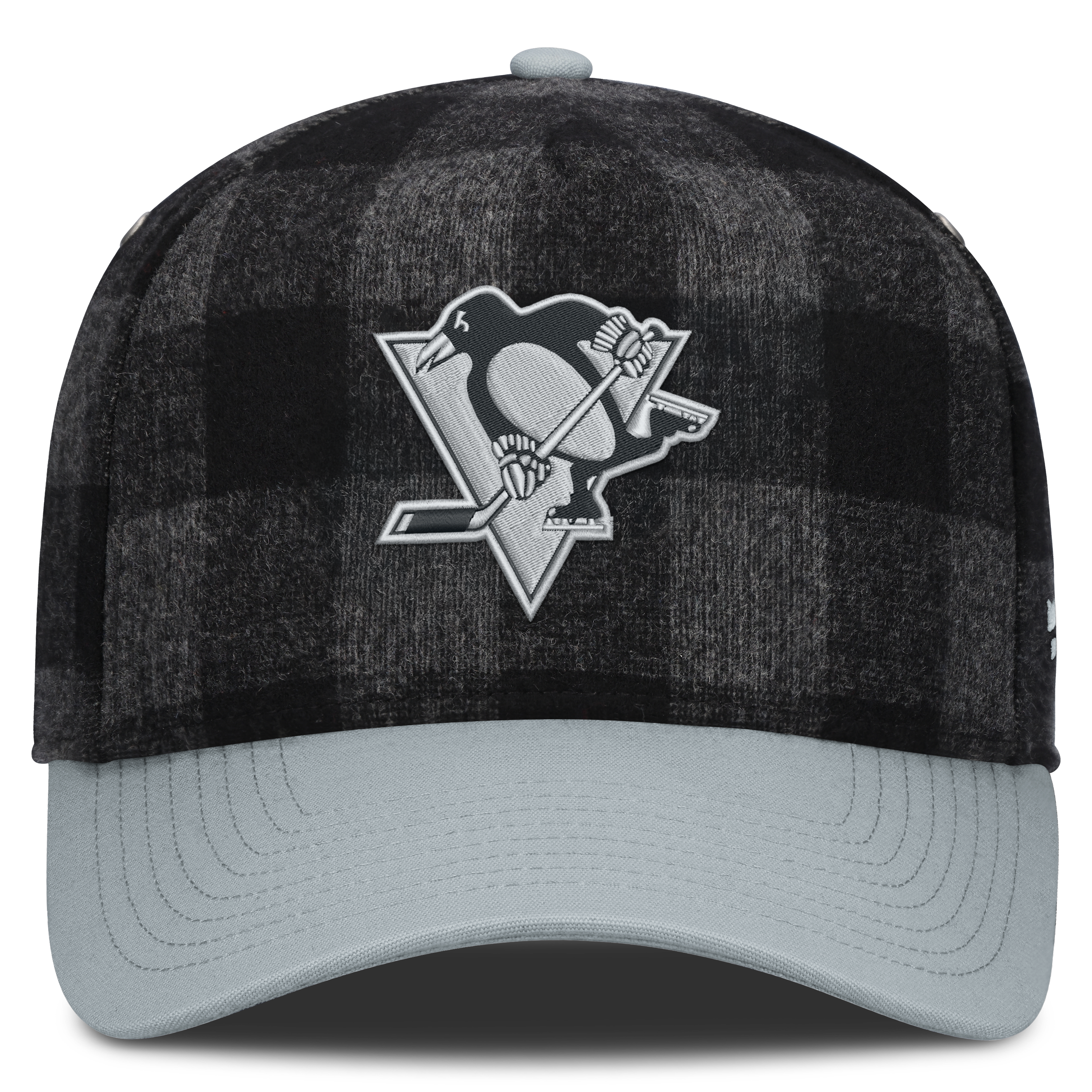 Men's Fanatics Black/Gray Pittsburgh Penguins Huntsman Plaid A-Frame Adjustable Hat
