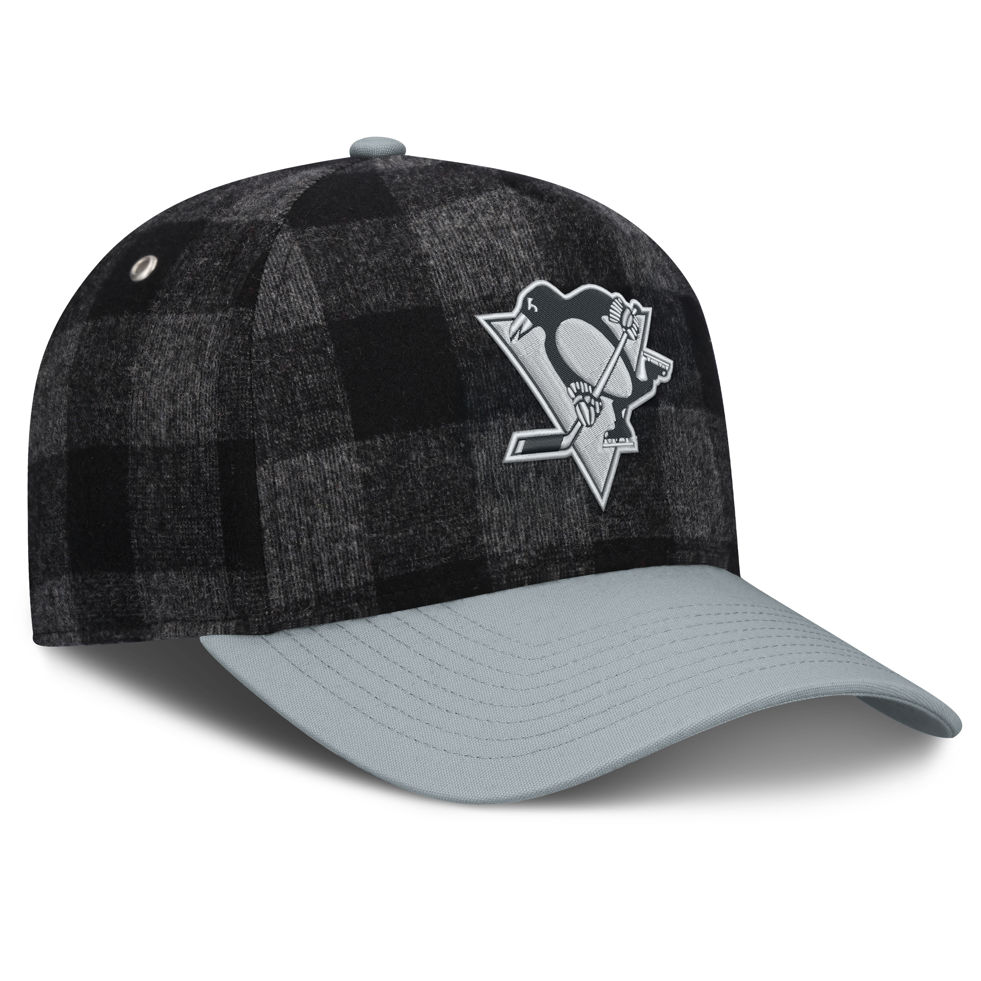 Men's Fanatics Black/Gray Pittsburgh Penguins Huntsman Plaid A-Frame Adjustable Hat