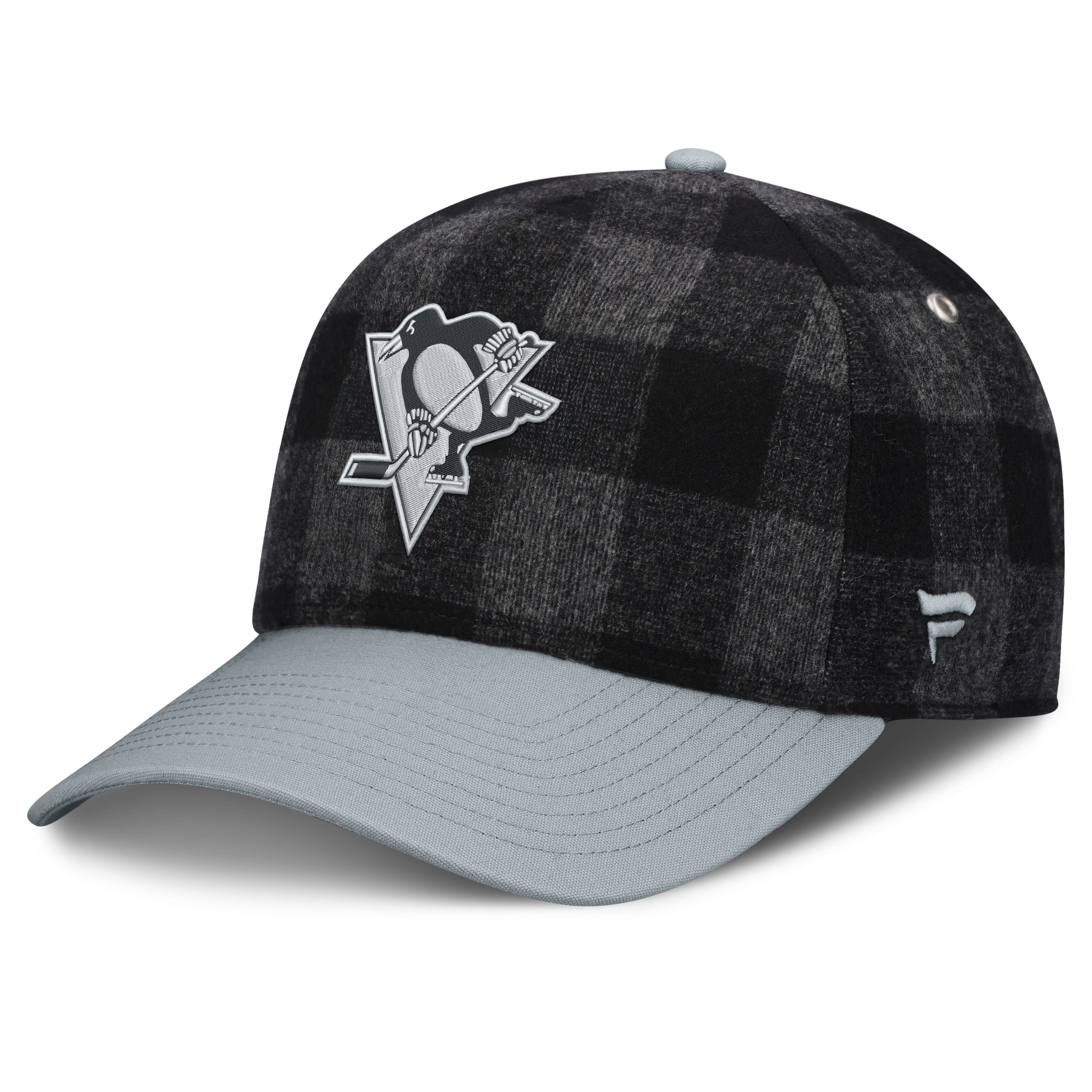 Men's Fanatics Black/Gray Pittsburgh Penguins Huntsman Plaid A-Frame Adjustable Hat