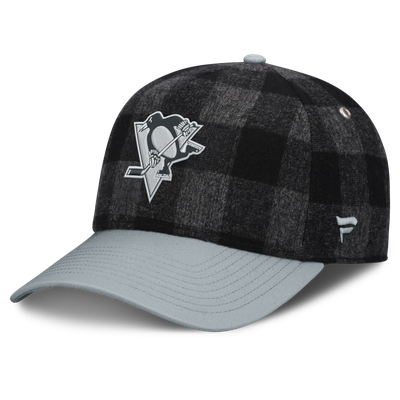 Pittsburgh Penguins Fanatics Huntsman Plaid A-Frame Adjustable Hat - Black/Gray