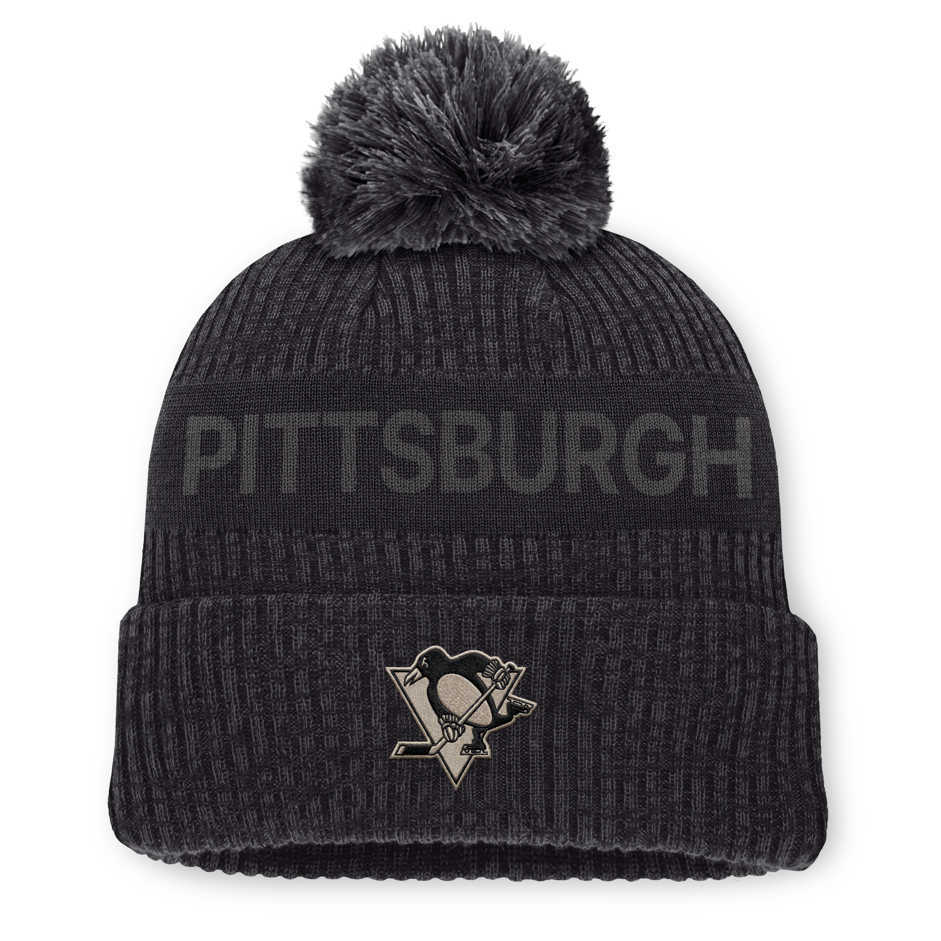 Bonnet à revers Phantom des Penguins de Pittsburgh Road, couleur anthracite, pour homme, de la marque Fanatics, avec pompon.