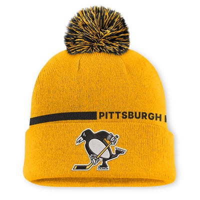 Men's Pittsburgh Penguins Fanatics Gold Authentic Pro Alternate Cuffed Knit Hat with Pom