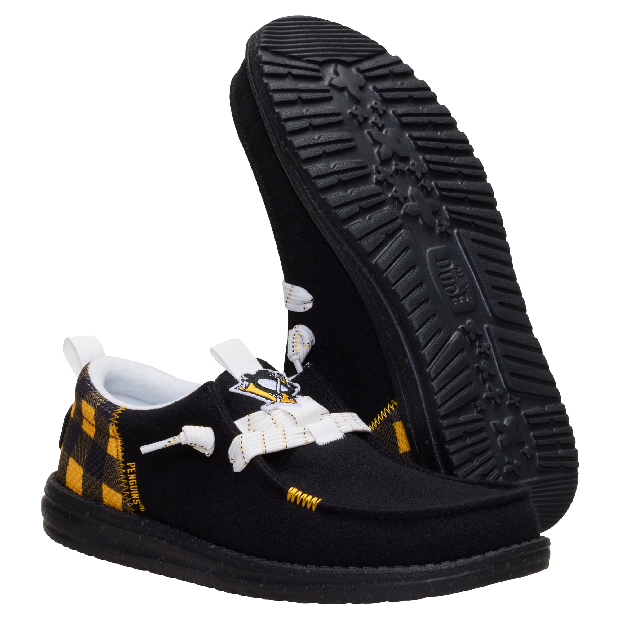 Men's Hey Dude Black Pittsburgh Penguins Wally Funk Casual Slip-On Shoes