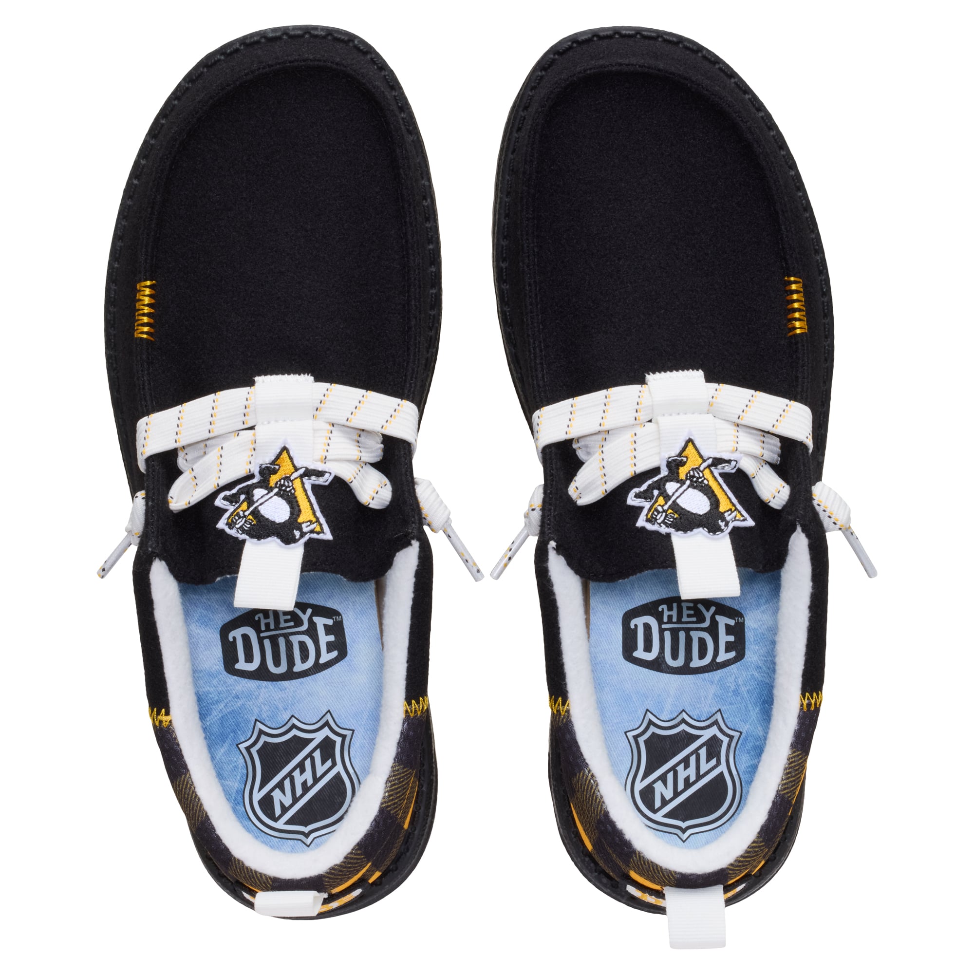 Men's Hey Dude Black Pittsburgh Penguins Wally Funk Casual Slip-On Shoes