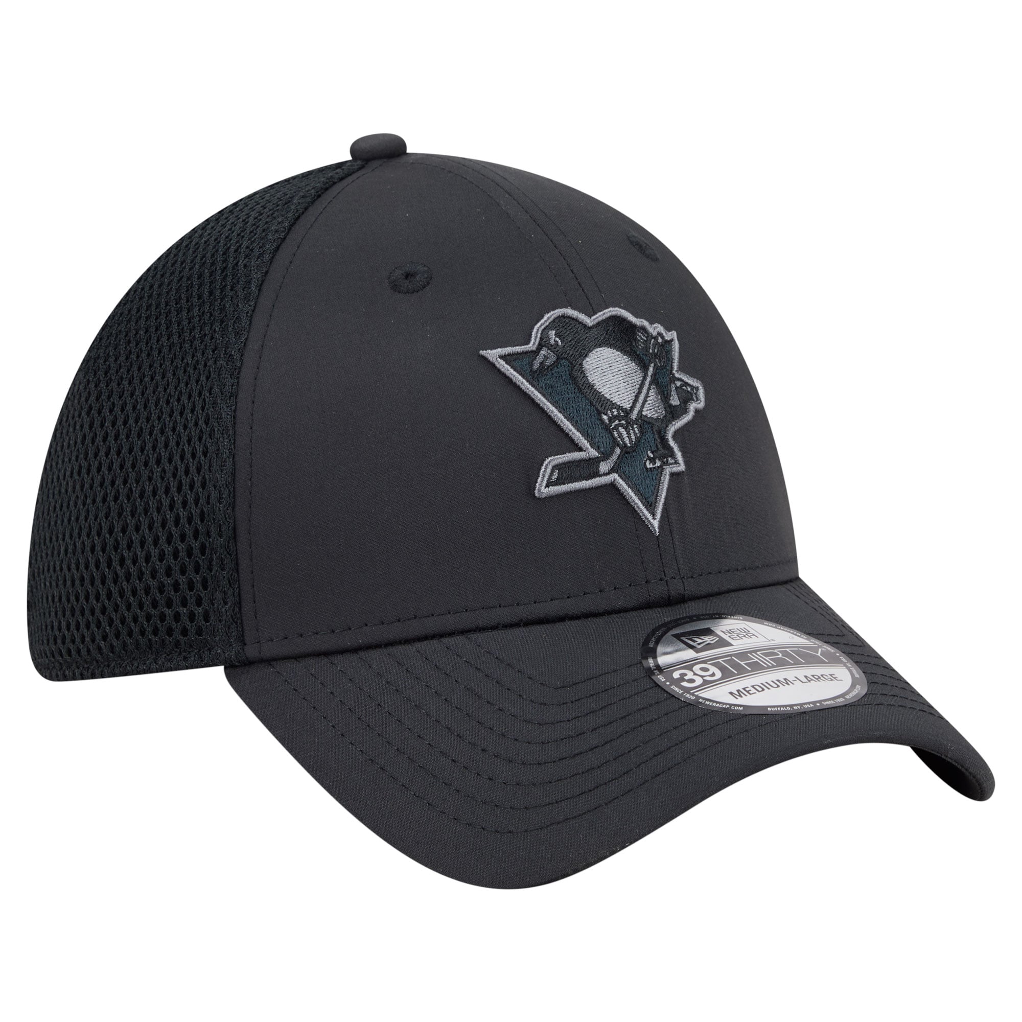 Men's New Era  Black Pittsburgh Penguins Blackout 39THIRTY Stretch Hat