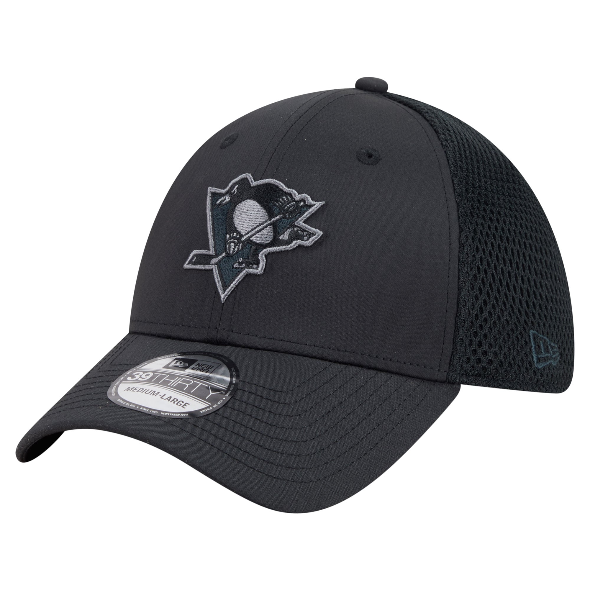 Men's New Era  Black Pittsburgh Penguins Blackout 39THIRTY Stretch Hat