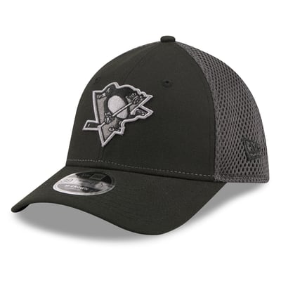 Men's Pittsburgh Penguins New Era Black Neo Mesh 39THIRTY M-Crown Stretch Hat