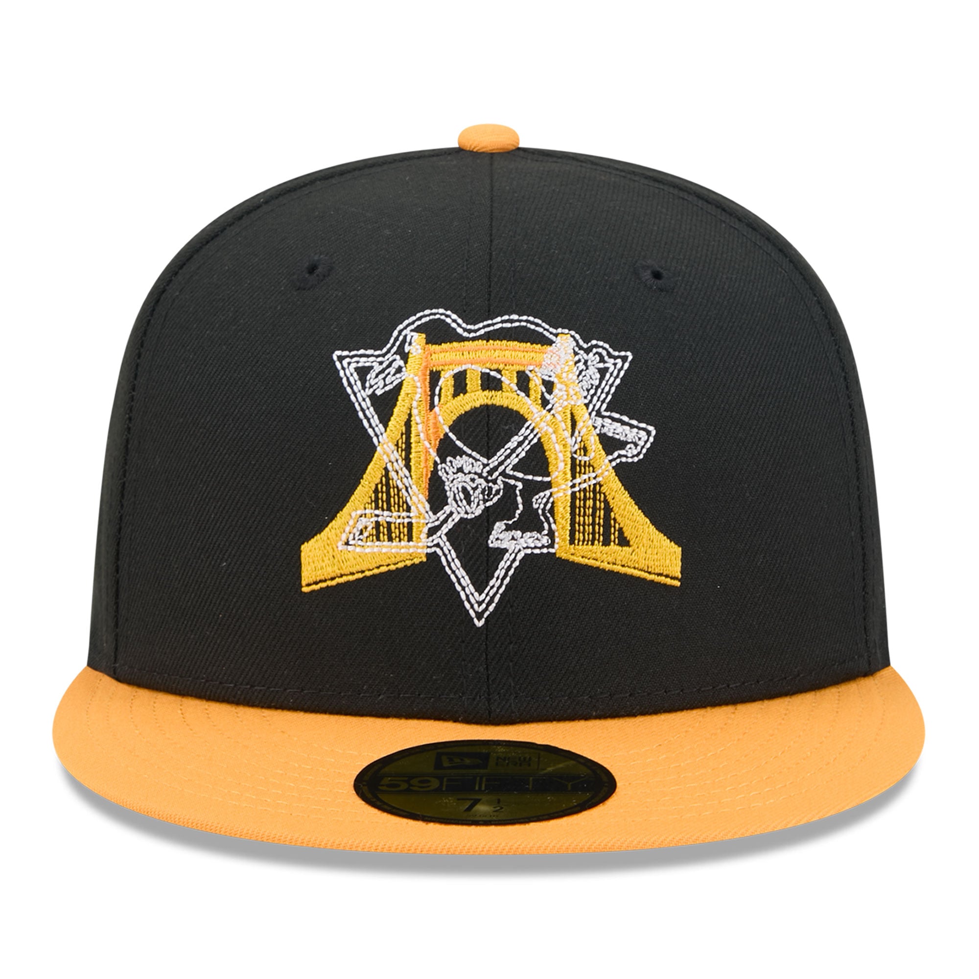 Casquette ajustée New Era 59FIFTY pour homme, noire et or, logo Pittsburgh Penguins, surpiqûres apparentes.