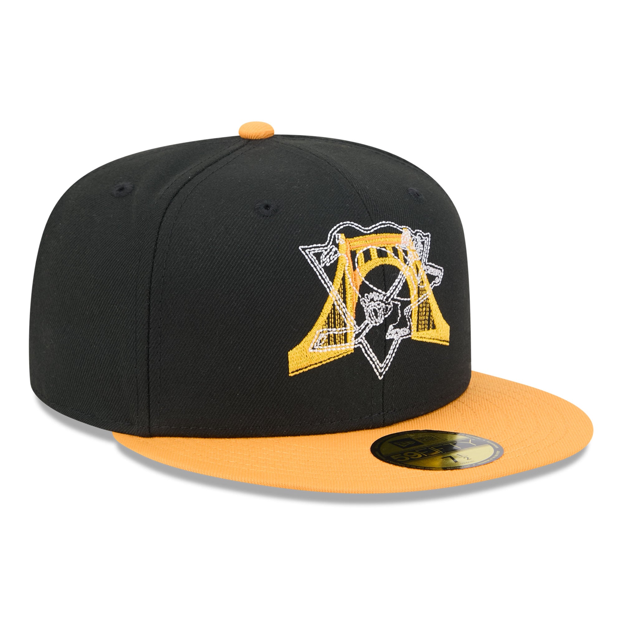 Casquette ajustée New Era 59FIFTY pour homme, noire et or, logo Pittsburgh Penguins, surpiqûres apparentes.