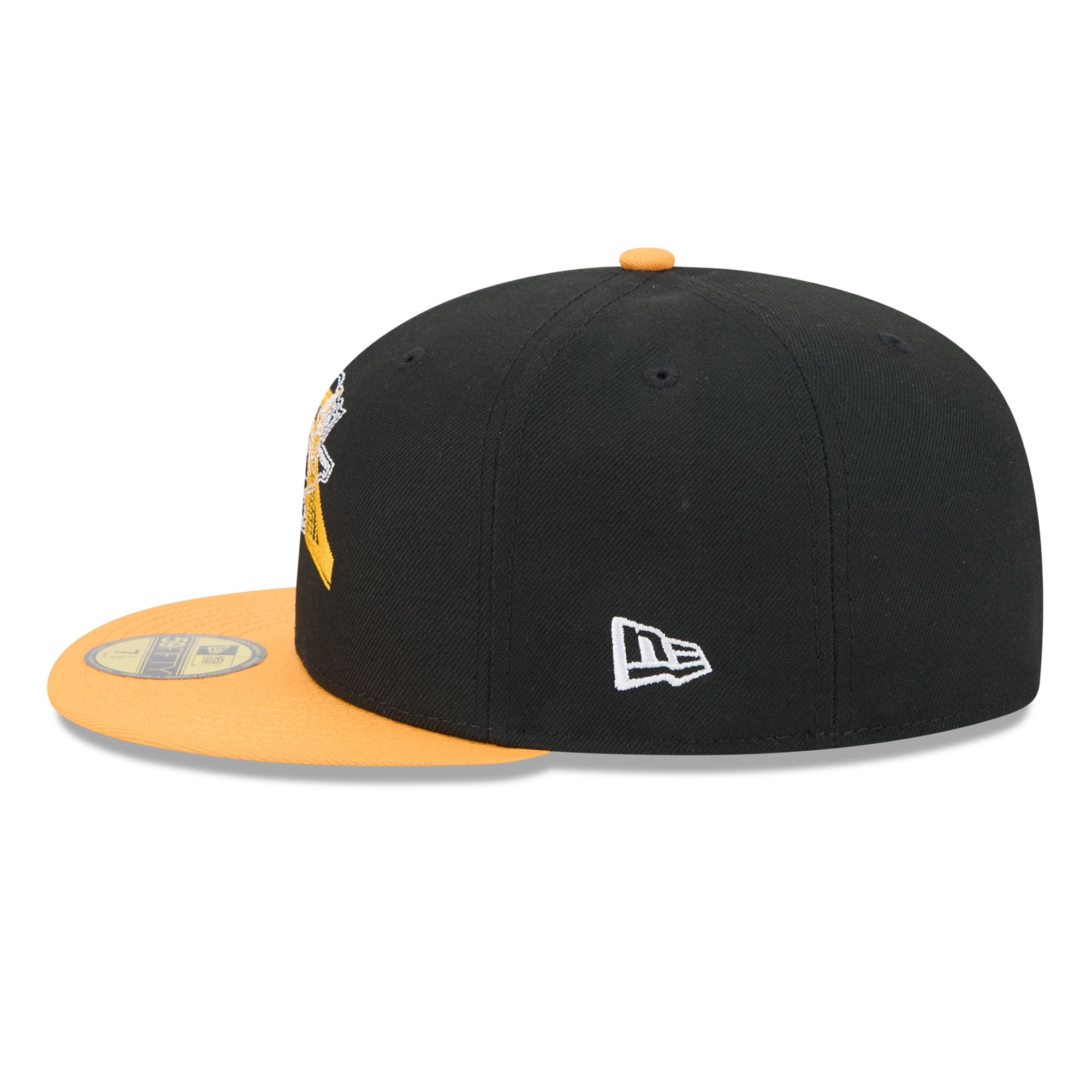 Casquette ajustée New Era 59FIFTY pour homme, noire et or, logo Pittsburgh Penguins, surpiqûres apparentes.
