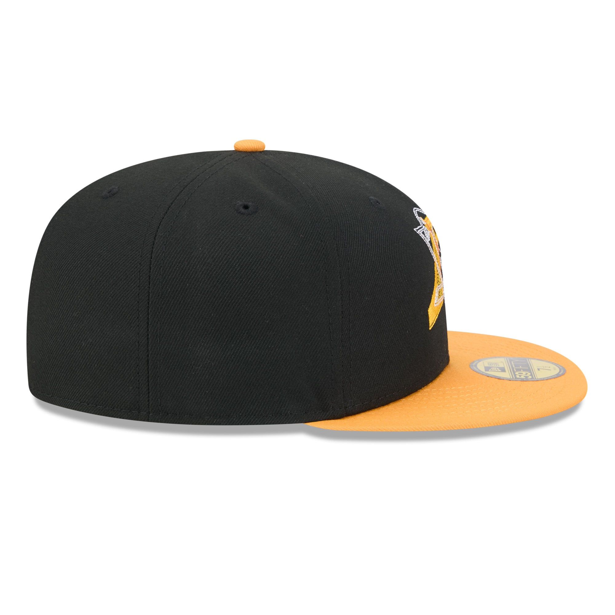 Casquette ajustée New Era 59FIFTY pour homme, noire et or, logo Pittsburgh Penguins, surpiqûres apparentes.
