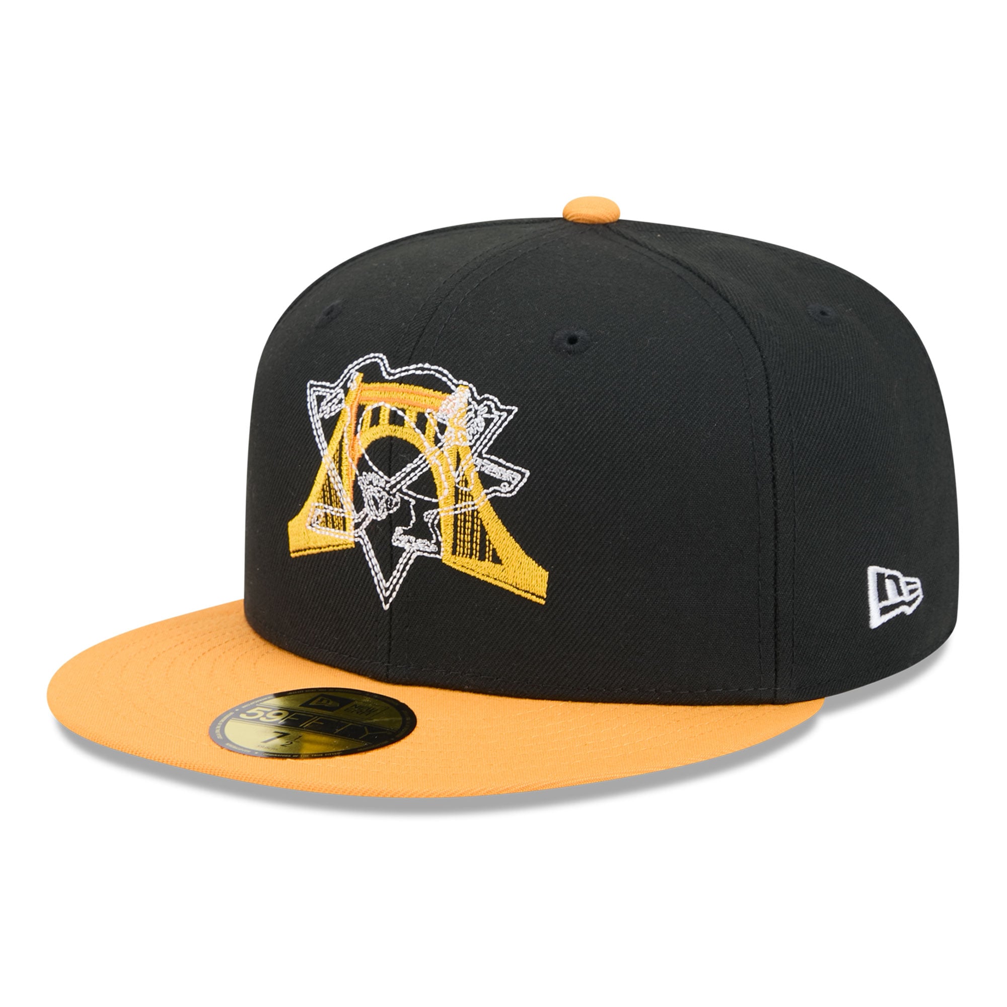 Casquette ajustée New Era 59FIFTY pour homme, noire et or, logo Pittsburgh Penguins, surpiqûres apparentes.