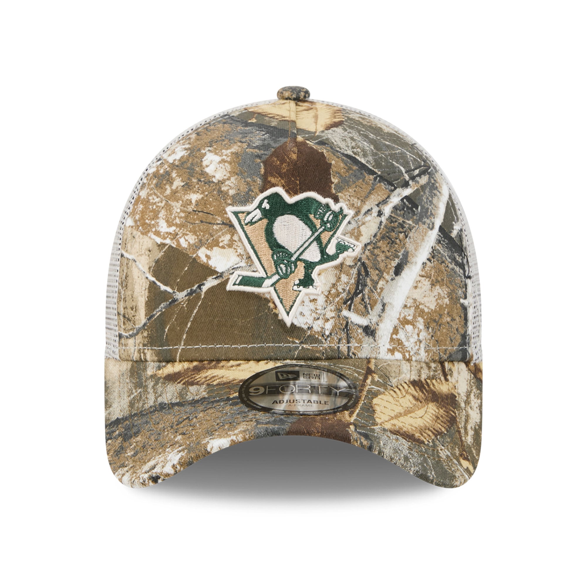 Casquette trucker ajustable New Era 9FORTY camouflage Pittsburgh Penguins Real Tree A-Frame pour homme
