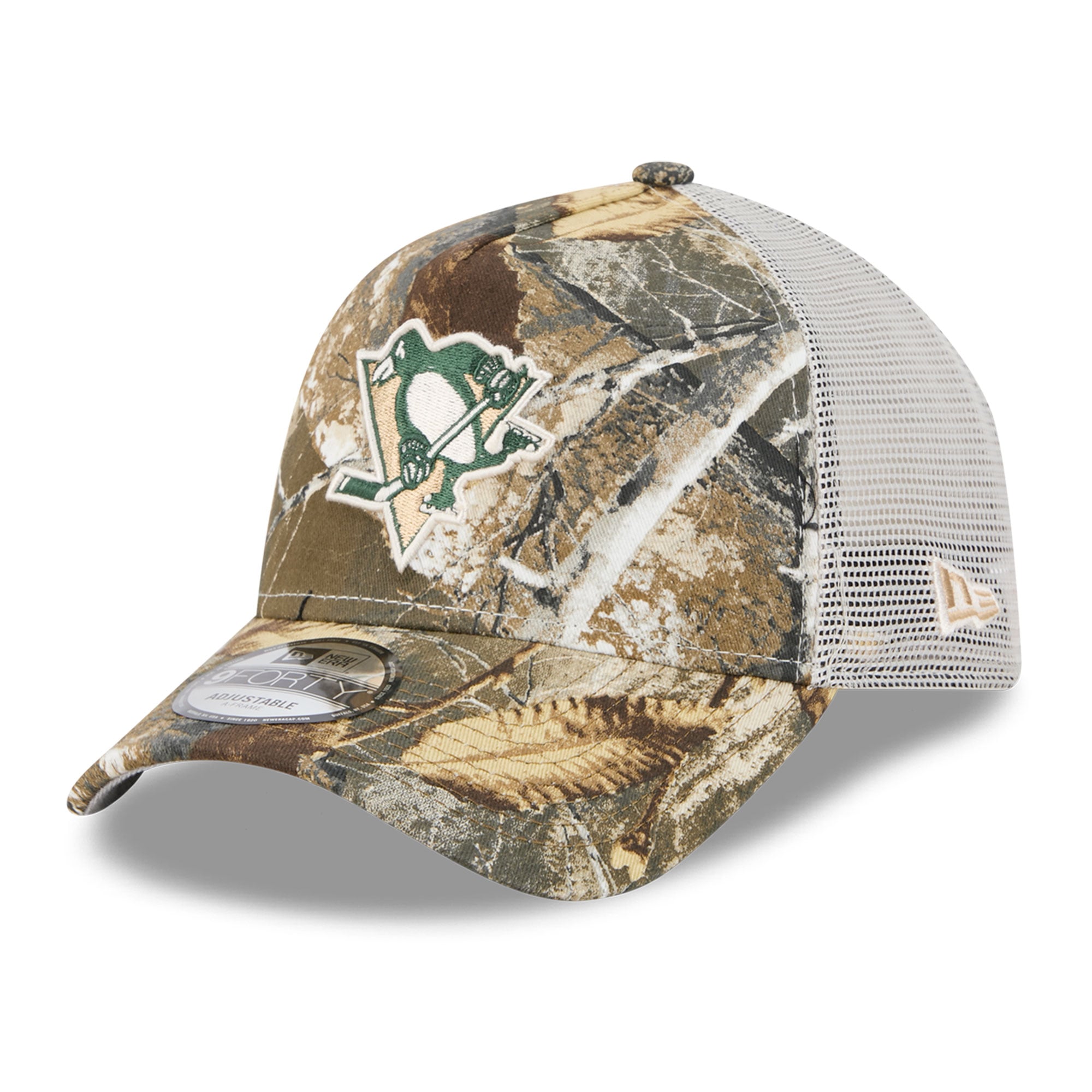 Casquette trucker ajustable New Era 9FORTY camouflage Pittsburgh Penguins Real Tree A-Frame pour homme