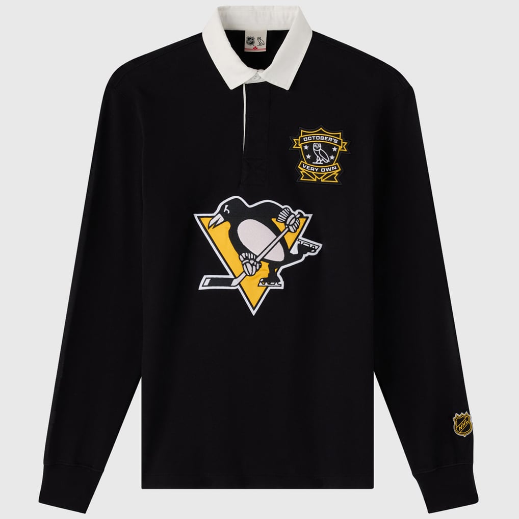 Men's Pittsburgh Penguins  OVO x NHL Black YD Striped Rugby Polo