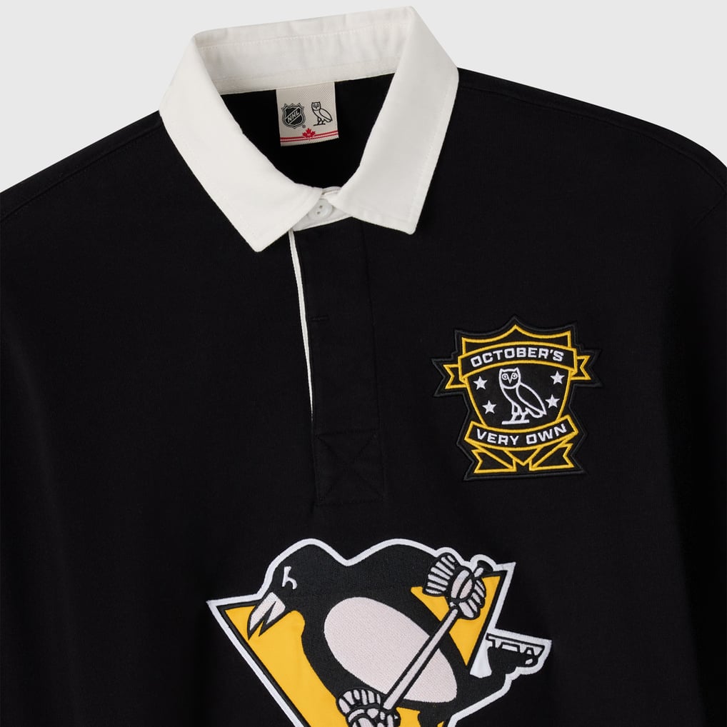 Men's Pittsburgh Penguins  OVO x NHL Black YD Striped Rugby Polo